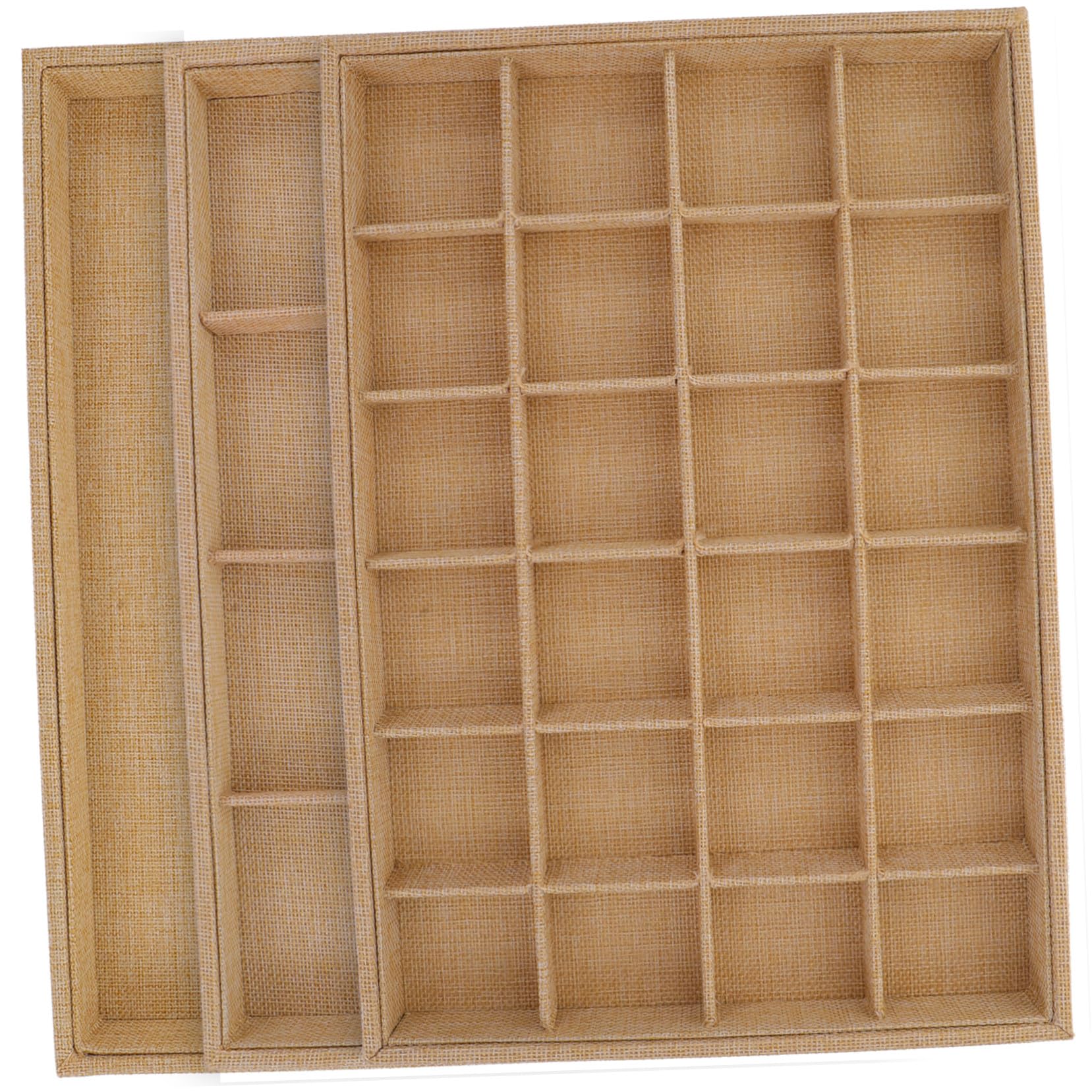 TOYANDONA 3 piezas Bandeja Organizadora de Joyas de Lino Apilable para Mujer Almacenamiento Práctico con Compartimentos para Anillos Pendientes Collares Caja Ligera y Portátil para Viaje y