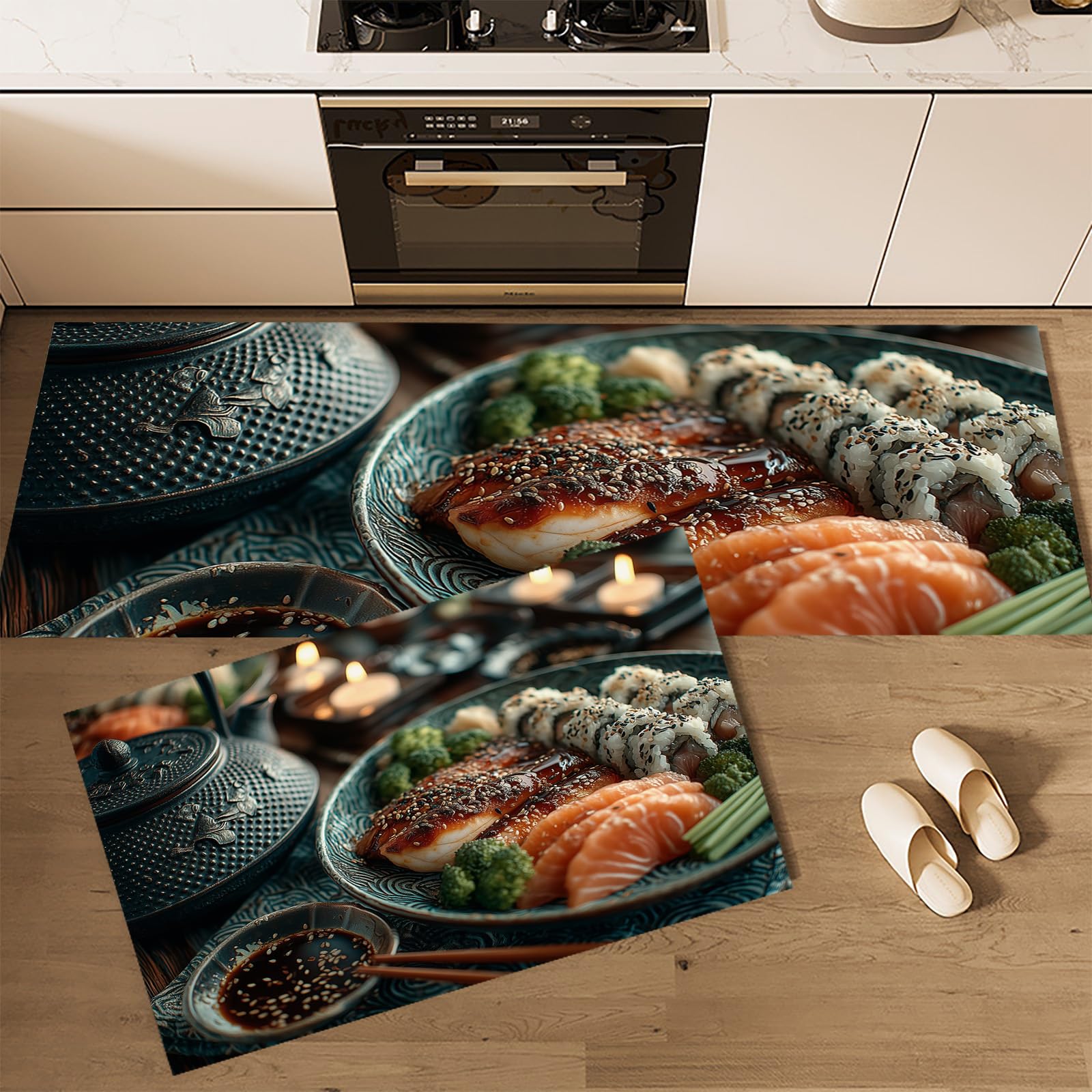 Alfombra de cocina de 2 piezas transitable para pasillo de bronce