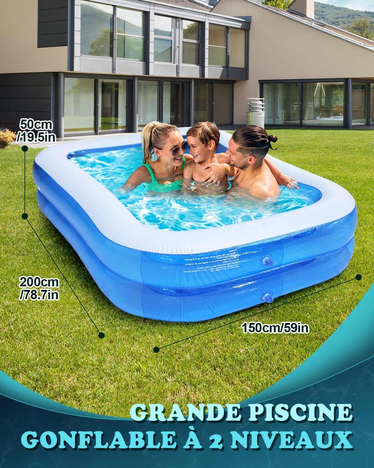 ZVD Piscine Gonflable Rectangulaire, PVC Épais Résistant, Double Couche Piscine Enfant Rectangulaire pour Enfants et Adultes, Grande Piscine Familiale pour Balcon ou Intérieur, Jardin (A)