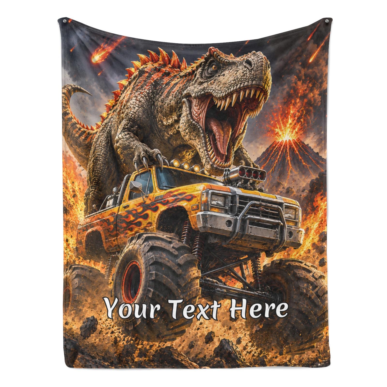 Xaviynch Dinosaur Truck Blanket, Personalized Flannel Throw with Name
