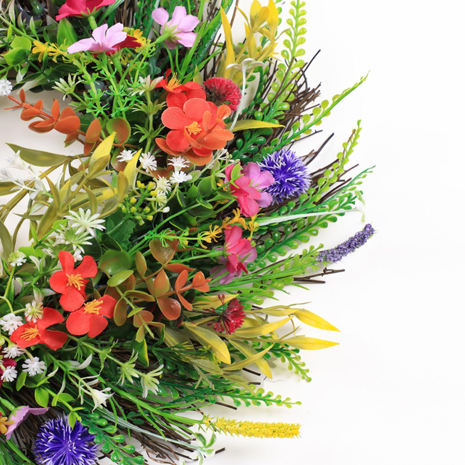 Ghirlanda di Fiori Artificiali Primaverili Estivi Verde Vivace Decorazione della Porta D'ingresso per il Raccolto All'aperto e Al Coperto 45 Cm (#1)
