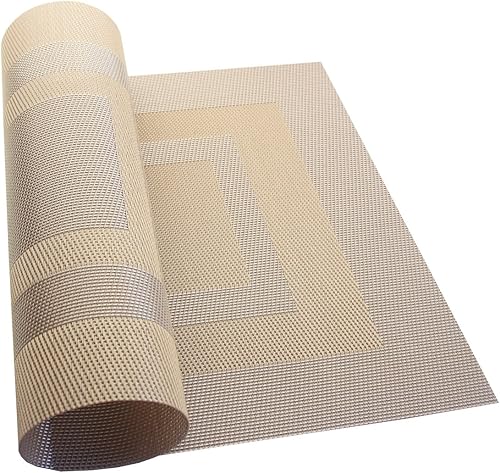 Miniatura 202 de PIGCHCY Juego de 6 manteles individuales beige de vinilo PVC duraderos para mesa de comedor, manteles individuales resistentes al calor, Beige -