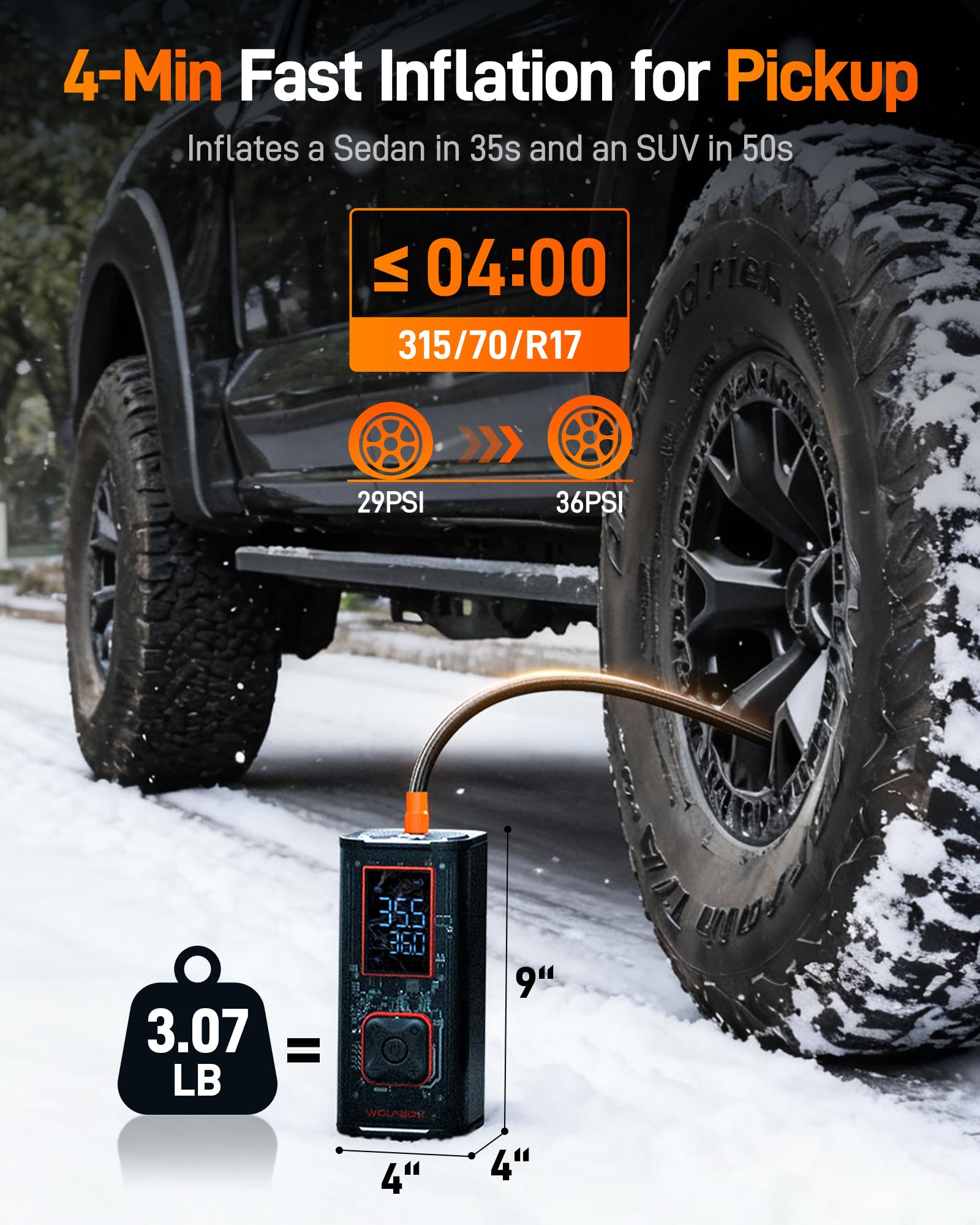 WOLFBOX Tire Inflator Portable Air Compressor Dual-Cylinder 45LPM Heavy Duty Air Pump for Car Tires Tire Pump for — view 2