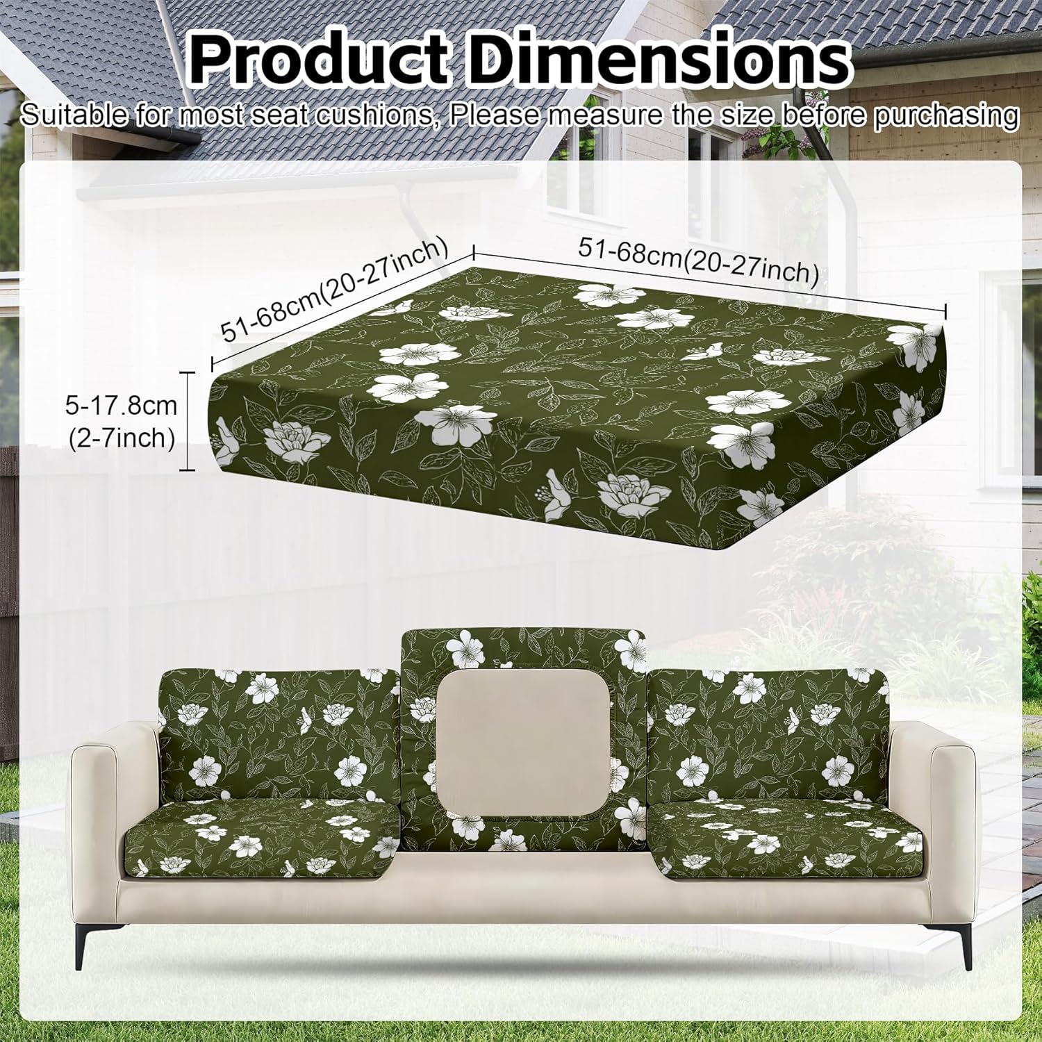 Outdoor Chair Cushions Cover Set of 8 - Waterproof & Fade Resistant Patio Chair Cushions with Handle & Ties, Applicable to Outdoors/Indoors/Garden，20" x 27" x 2" (Leaves and Flowers)