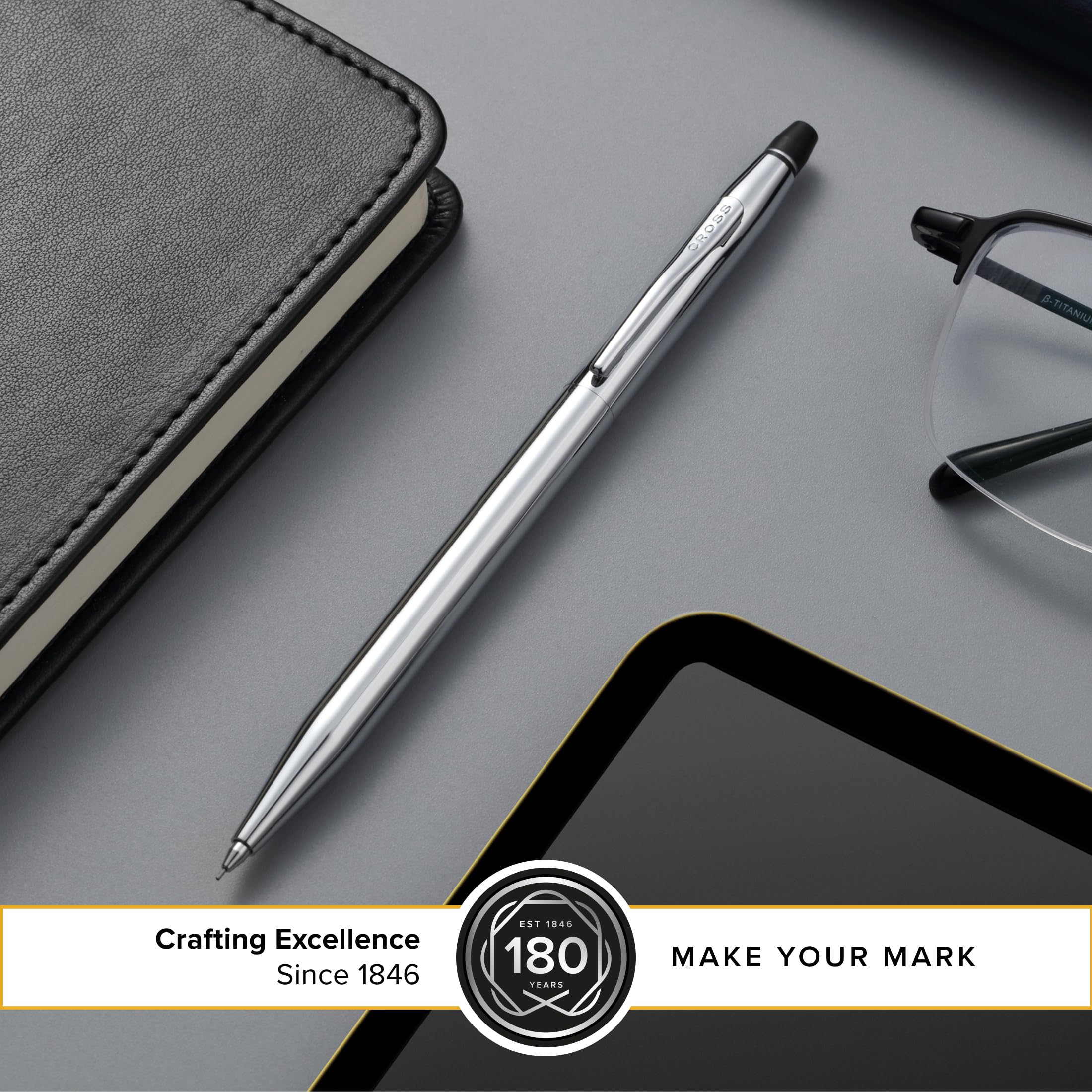 Cross Crayon rechargeable Click présenté dans un coffret cadeau quotidien – Pointe moyenne, encre noire, chrome