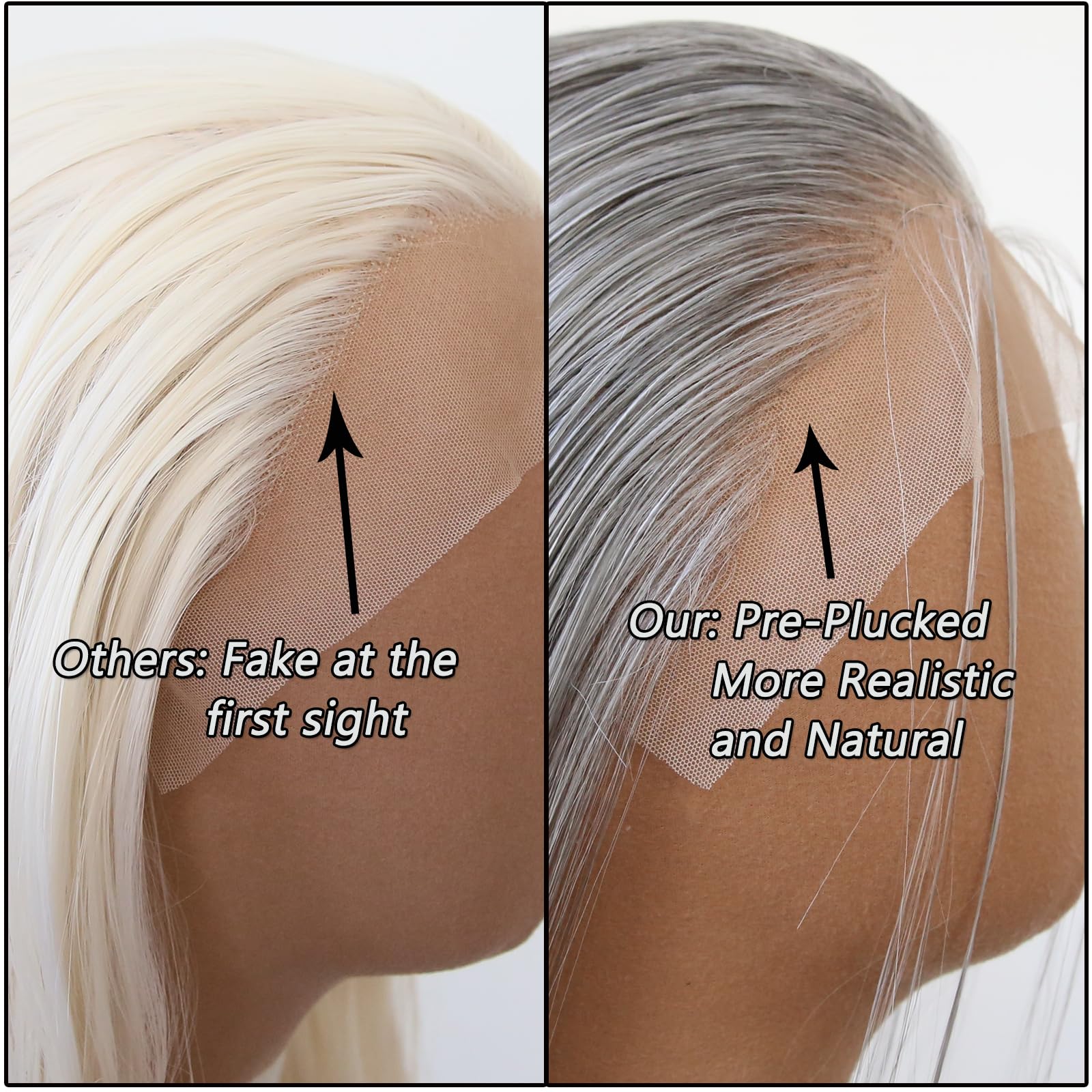 Towarm Grandma Grey Wig Long Straight Medium Grey Synthetic Lace Front Wigs Pre Plucked Natural Hairline for Black Women Heat Resistant Fiber Hair Cosplay Daily Wear - Image 3