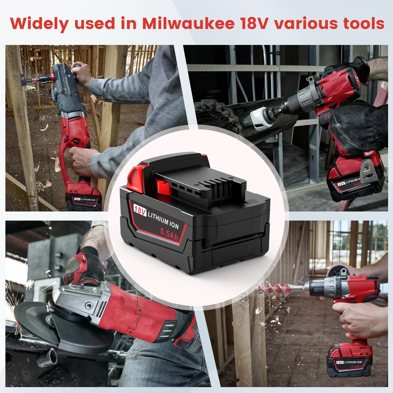 LabTEC : lot de 2 batteries lithium-ion pour Milwaukee M18, Compatible avec les outils électriques sans fil Milwaukee M18 18 V : 48-11-1815, 48-11-1820, 48-11-1830, 48-11-1840, 48-11-1850, 48-11-1860