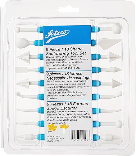 Ateco Juego de herramientas de escultura para decoraciones de pasta de azúcar, juego de 9 piezas con 18 formas, plástico de grado alimenticio con disponible en Yaxa Colombia