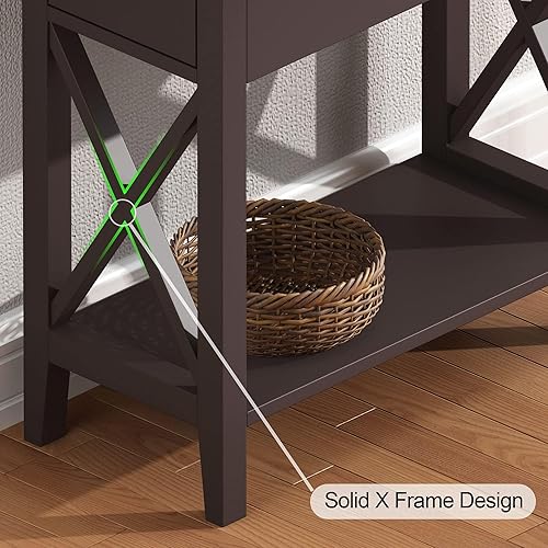 Miniatura 6 de ChooChoo Juego de 2 mesas auxiliares, mesa auxiliar estrecha abatible con cajón, mesita de noche pequeña para sala de estar, dormitorio y espacios