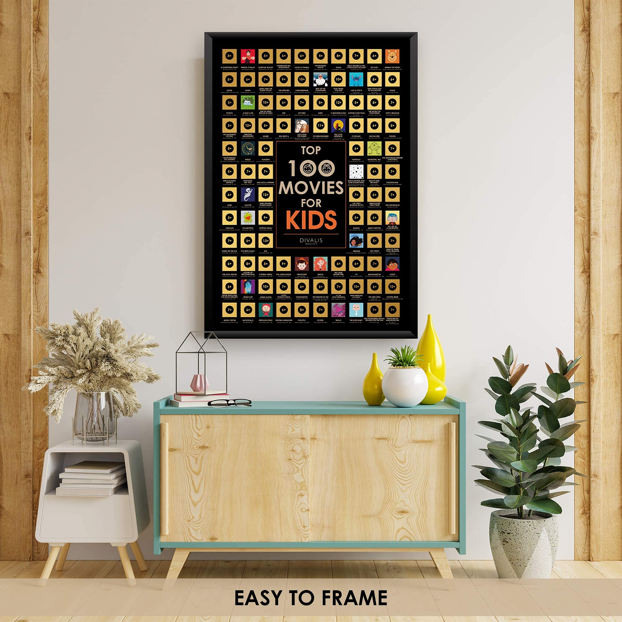 Scratch off Kids Movies Poster Top 100 Kids Bucket List Map Large