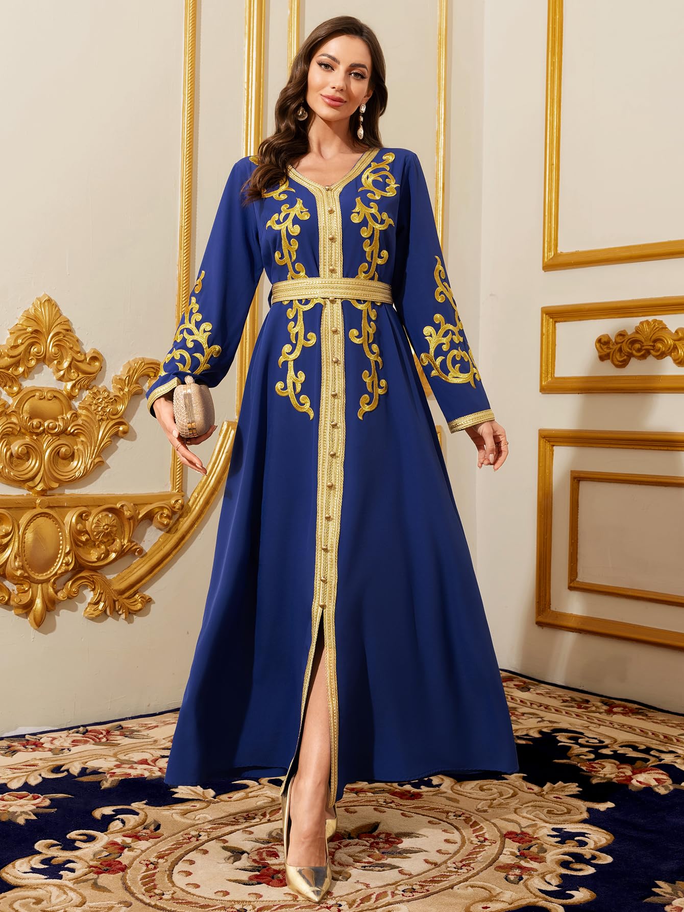 Aibaowedding Abiti musulmani Donne Abito da sera Dubai Stile Caftano Robe Full Lunghezza Ricamo Stampa Floreale Islamico Turco Marocchino Abiti Da Sera Di Nozze