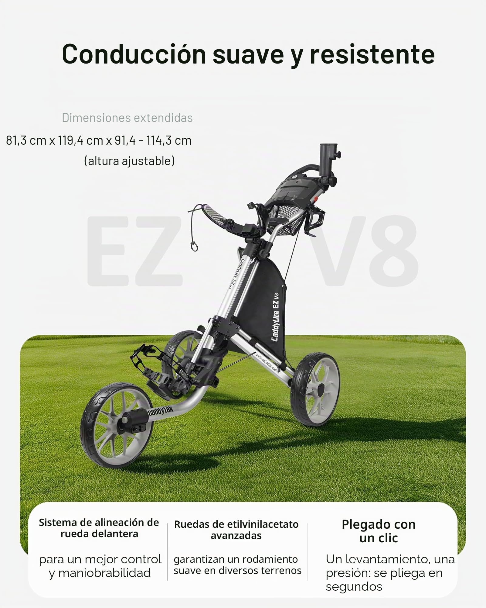 Caddytek CaddyLite EZ V8 3 Wheel Golf Push Cart Foldable Lightweight with Foot Brake