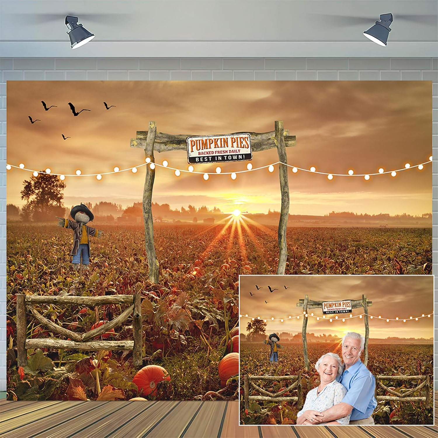 Fall Backdrop, Autumn Pumpkin Patch Harvest Thanksgiving Party Decorations Background Backdrop, Outdoor Yard Banners Fall Thanksgiving Harvest Photography Backdrop Party Supplies for Autumn 7X5FT 7X5FT Yellow