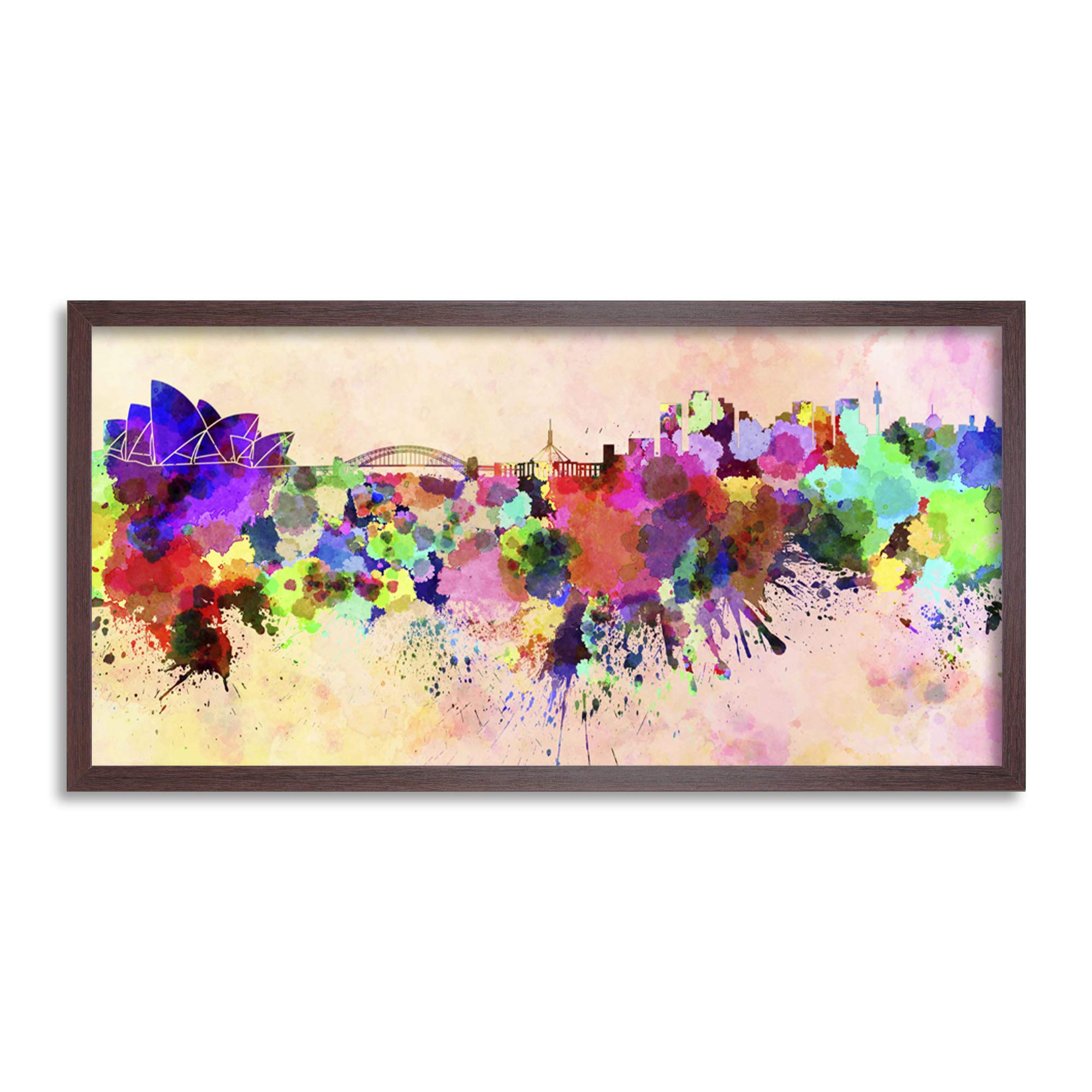 Wee Blue Coo Sydney Skyline Paint Splash Cityscape Long Panel Framed Wall Art Print