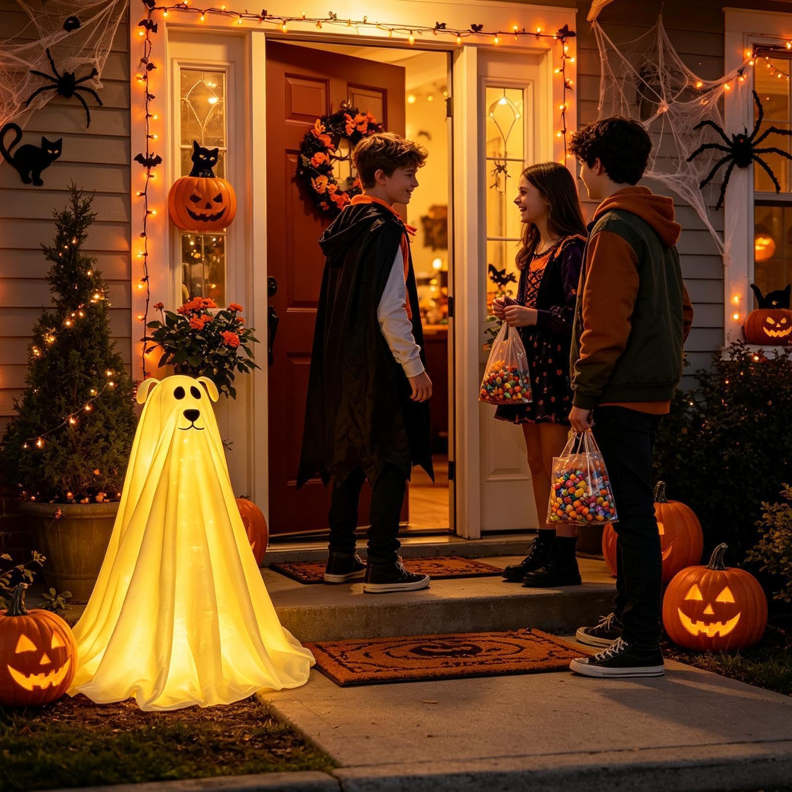 Halloween fantasma illuminato 3D di cane carino con altezza regolabile