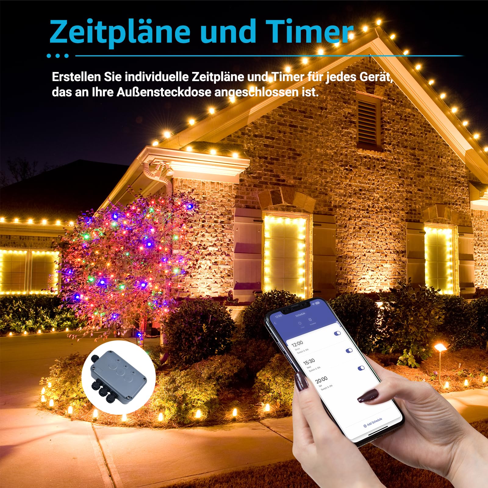 Smart Außenschalter, NineLeaf 3-fach Outdoor-Schaltbox, robuste IP66 wasserdichte Box, WiFi-Licht-Timer, Garten Schalter, Ferngesteuerte Teichbeleuchtung, kompatibel mit Tuya/Smart Life, 110V-240V