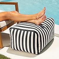 Jaxx Leon Outdoor Bean Bag Ottoman Black & White Stripes - Weatherproof Multifunctional Footrest, Seat & Table