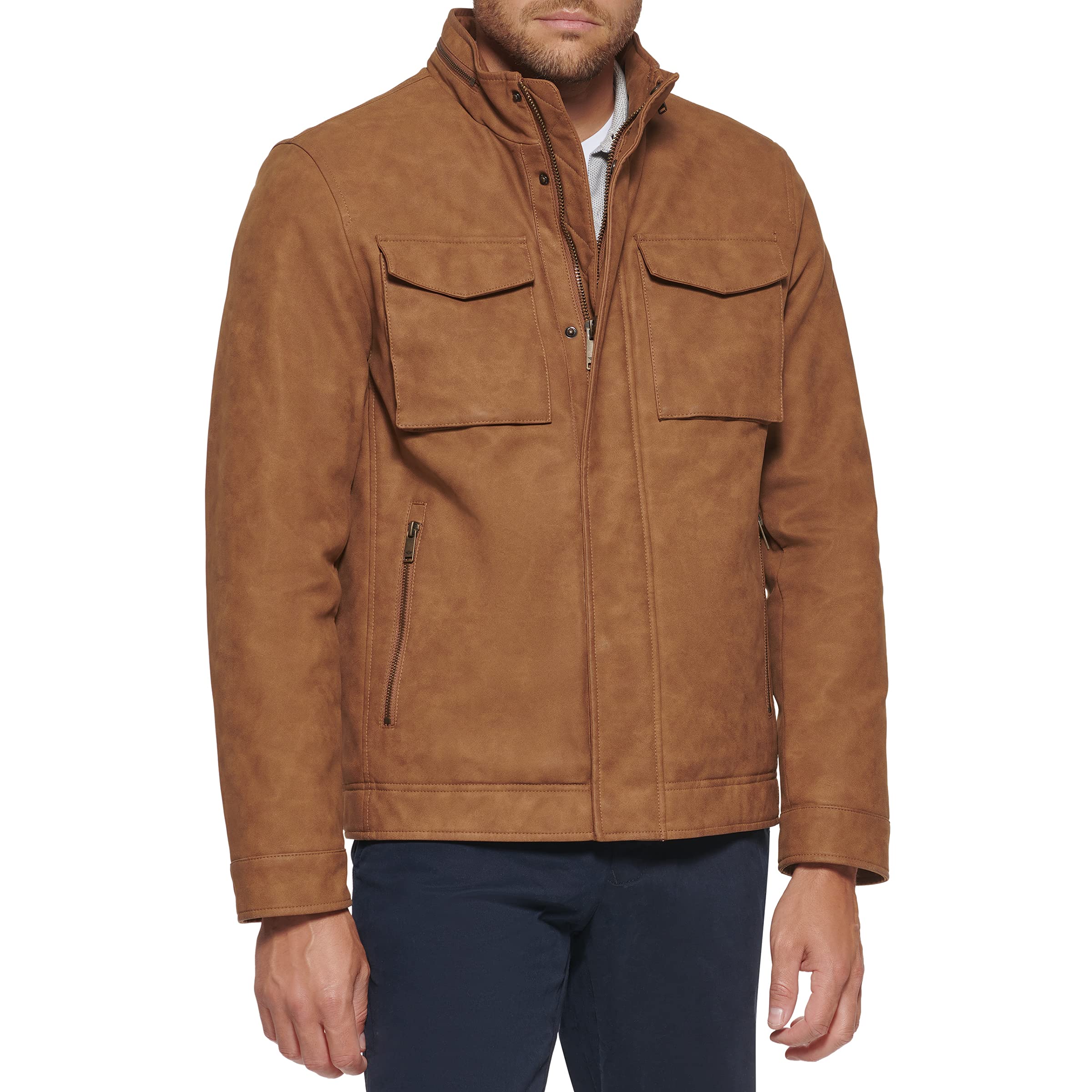 DOCKERS Men's Faux Leather Military Jacket