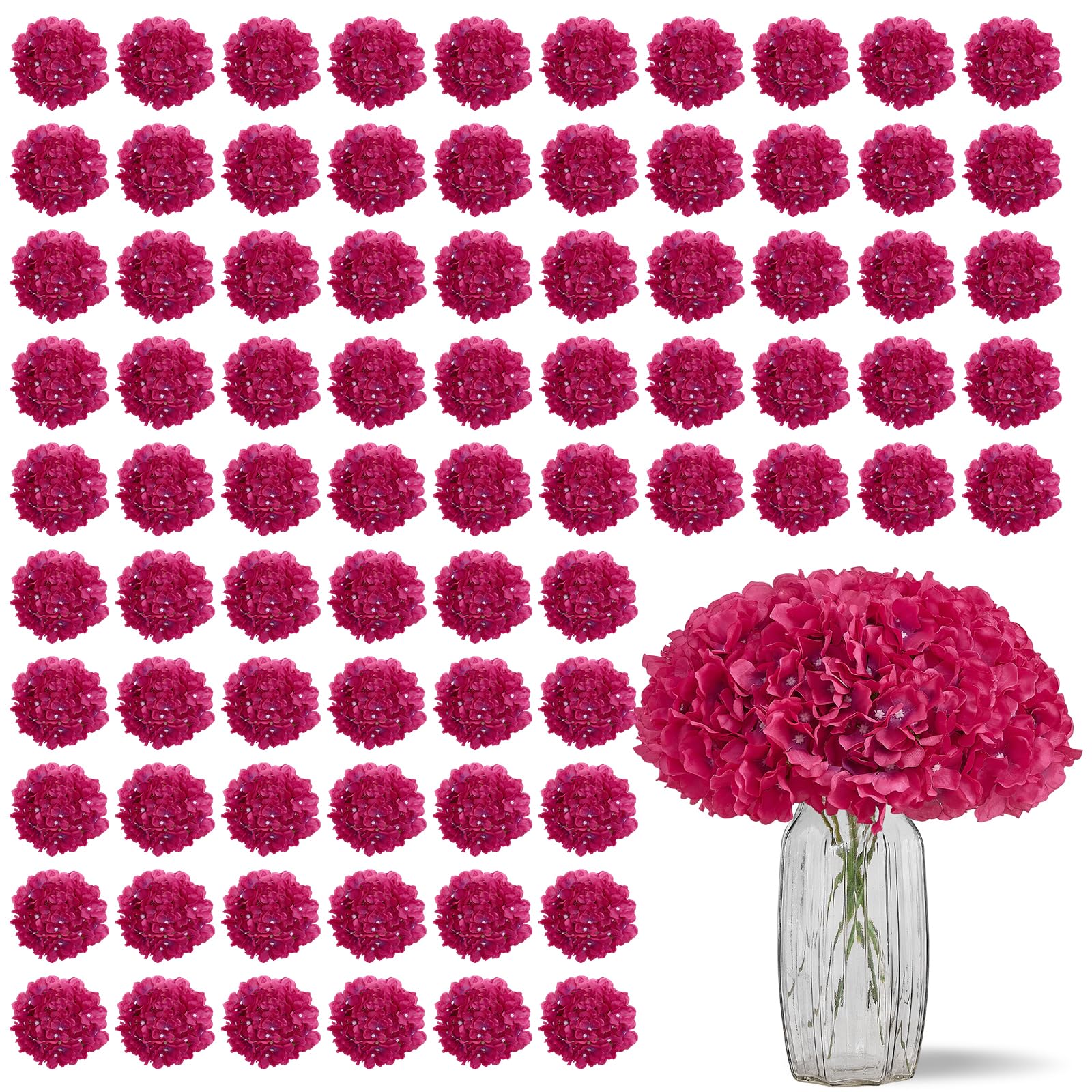 Photo 1 of KISLOHUM 100 PCS Fushcia Hydrangea Artificial Flowers, Silk Full Flowers Heads with Stems for Wedding Centerpieces, Home, Garden, Baby Shower, Party Decoration