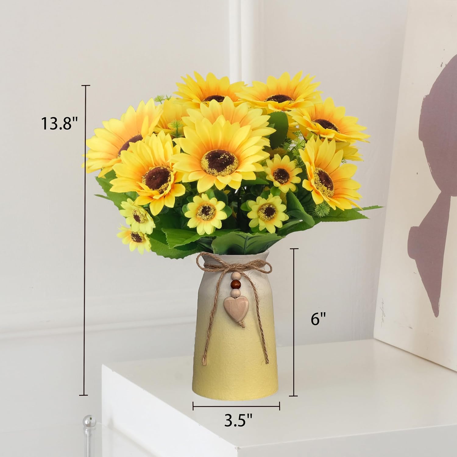 Artificial Sunflower Arrangement in Ceramic Vase – Fake Silk Sunflowers Table Centerpiece Decoration, Stylish Artificial Flowers with Vase for Home Table Dining Room - Image 2