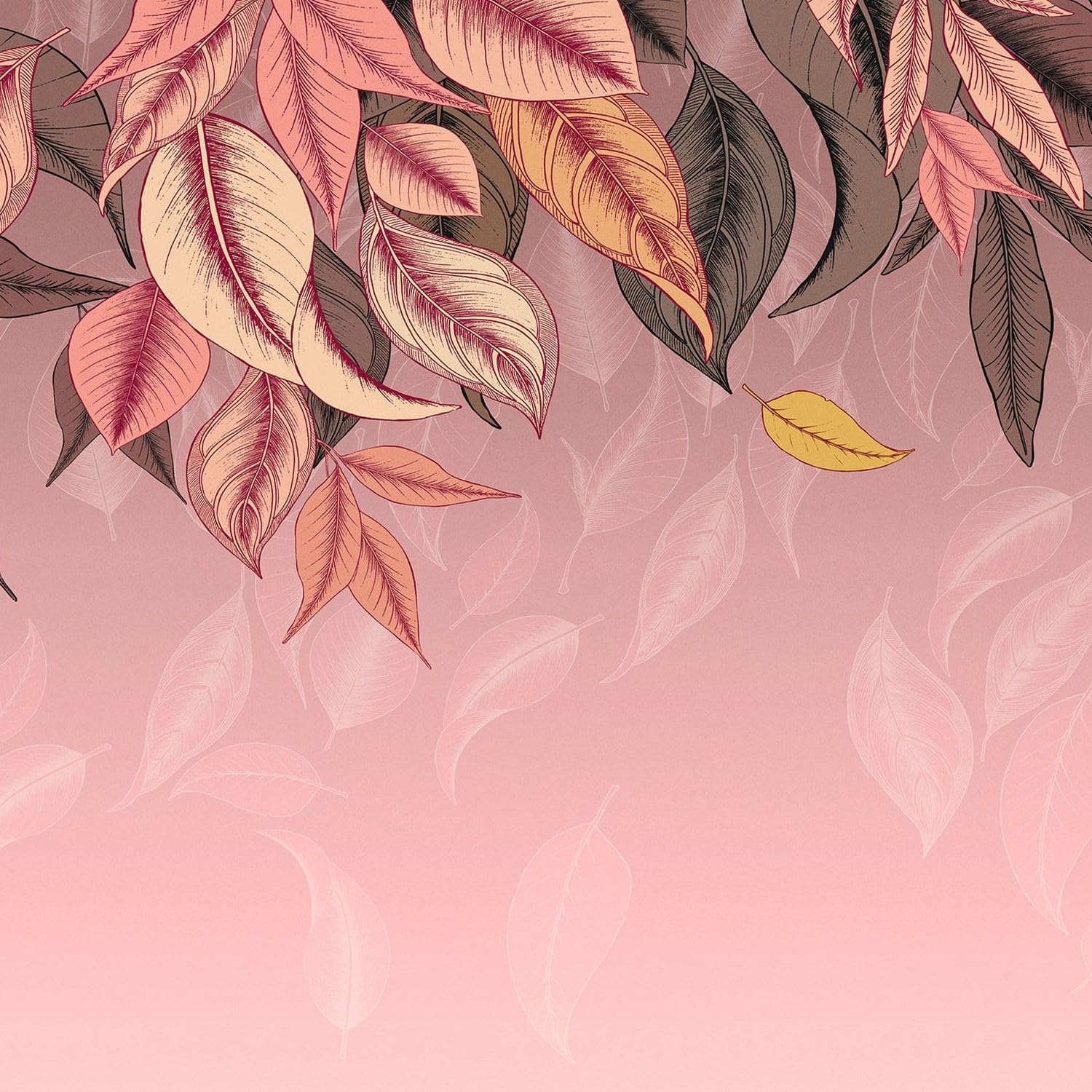 Papier peint panoramique feuilles roses pour un salon cocooning chic