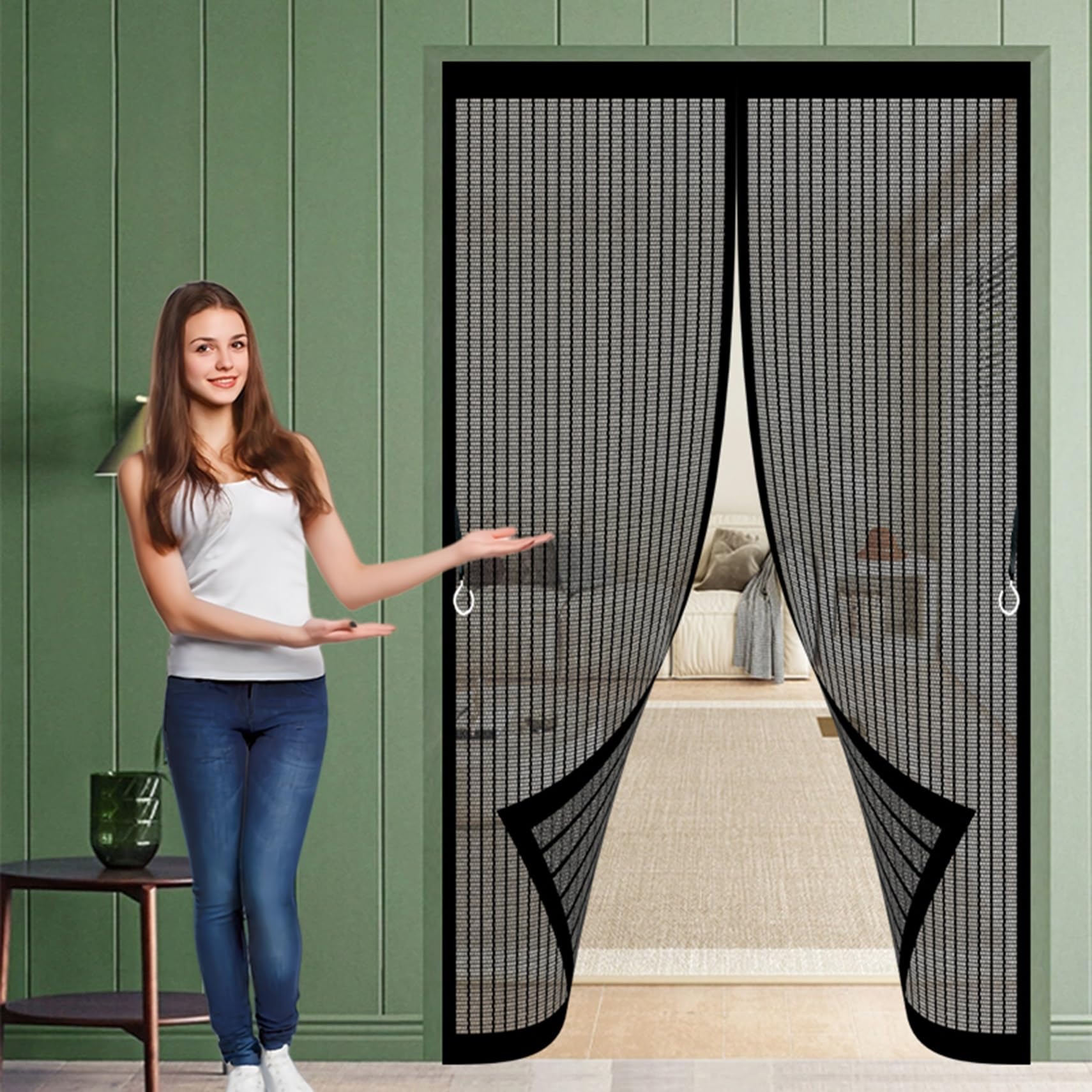 Rideau moustiquaire magnétique 108x118 cm noir en maille fine pour porte de balcon