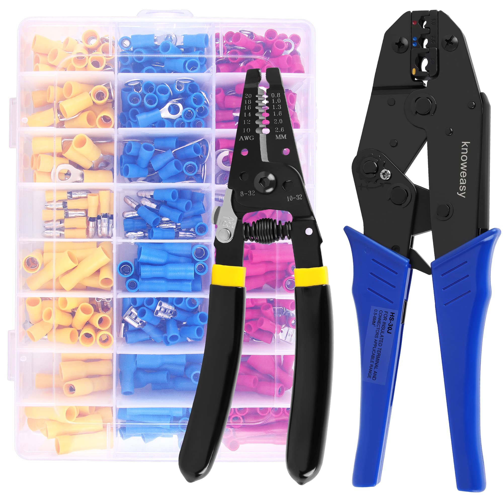 Wire Crimper Kit, Knoweasy Insulated Terminal Crimper 22-10AWG with 419Pcs Insulated Butt Connectors and Wire Stripper