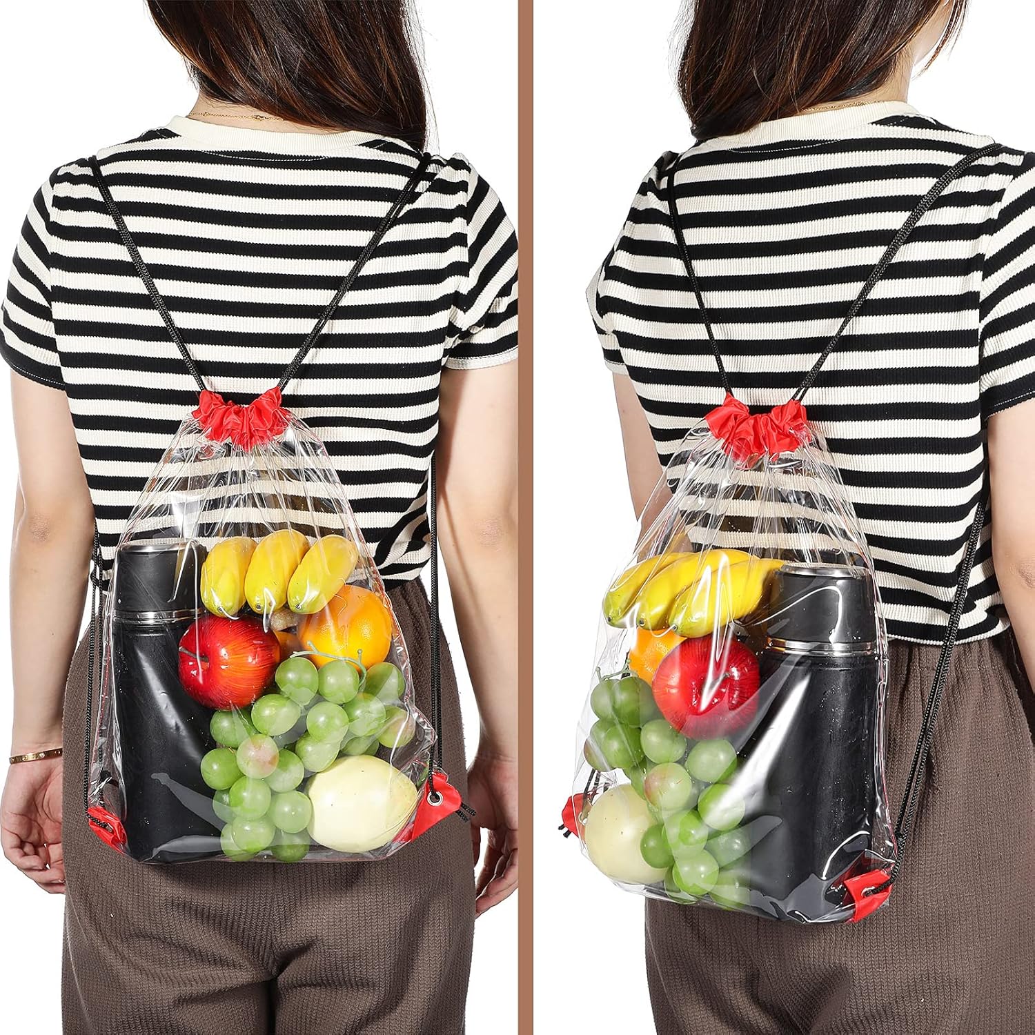 Riakrum 15 Pieces PVC Clear Drawstring Bag Small Waterproof Clear Plastic Drawstring Backpack For Stadiums Sporting Events (Wine Red) - Image 5