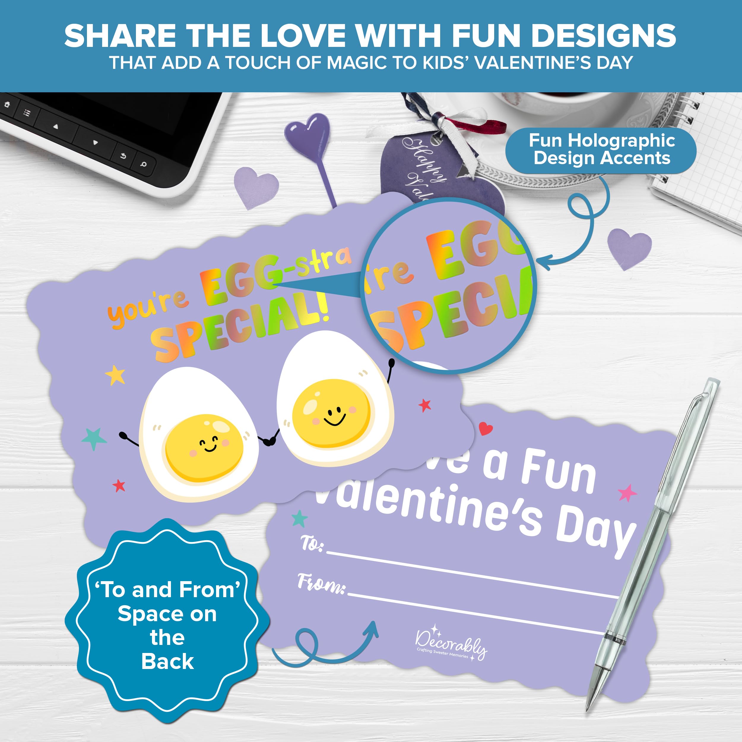 Amazon.com : Decorably 40 Pack Holographic Postcard-Style 4.7x3in Valentines  Cards for Kids with Envelopes and Scented Stickers, 12 Funny Designs for  Loved Ones - Hearts' Day, Gifting, Mailing : Office Products