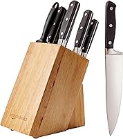 Amazon Basics 9-Piece Knife Block Set: High-Carbon Stainless Steel Blades, Pine Wood Block, Chef's & More - Kitchen Essential