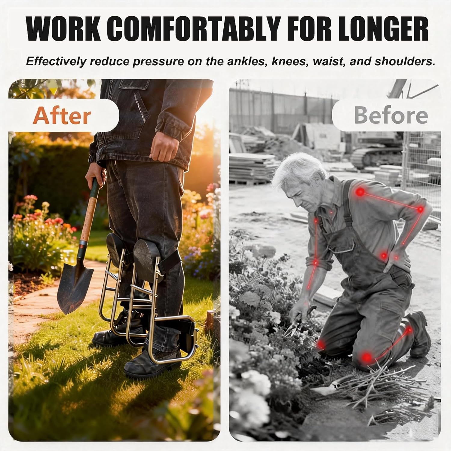 2-Pack Gardening Knee Seat, No Assembly Required, Pre-Assembled Stainless Steel Frame with Thick EVA Foam, Ergonomic Knee Seat Stool for Gardening, Floor Cleaning, DIY & Home Tasks