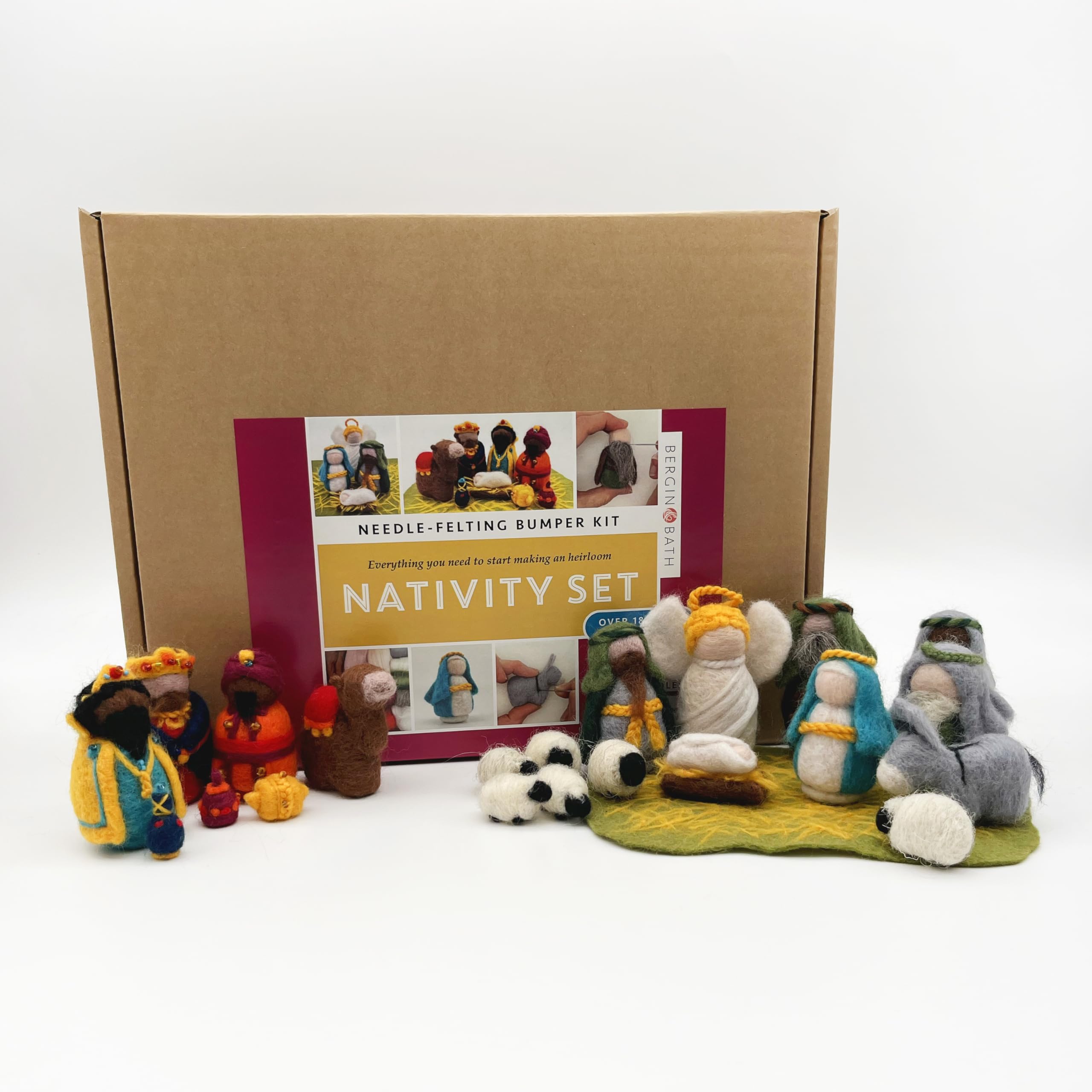 Bergin & Bath Needle Felting Bumper Kit - Nativity Craft Set for Adults and Teens, Gift, Planet-Friendly Wool