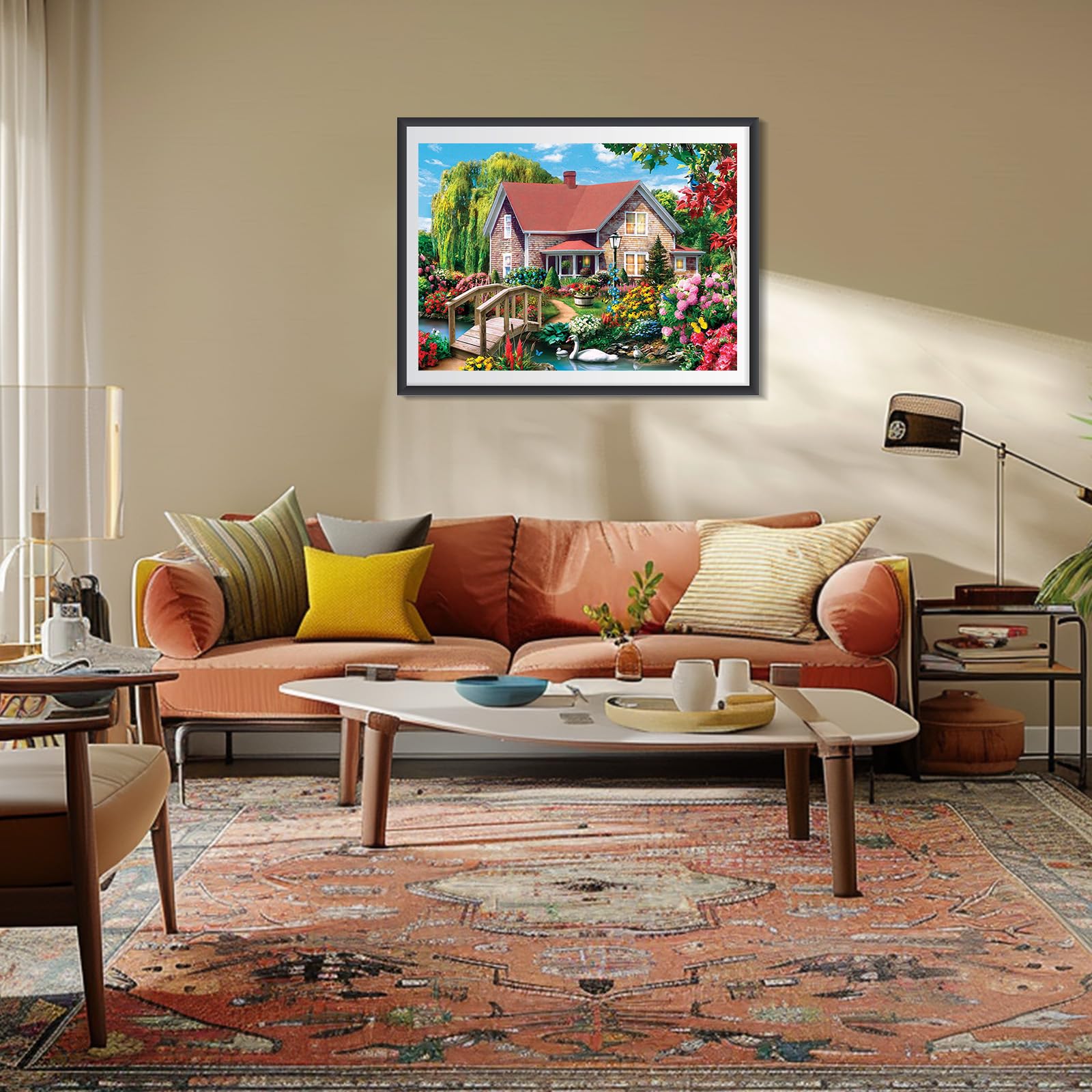 MEIYUDA Diamond Painting - Red House River Scene with Swans, DIY Gem Crystal Art Kit for Home Wall Decor 40x30cm - Image 3