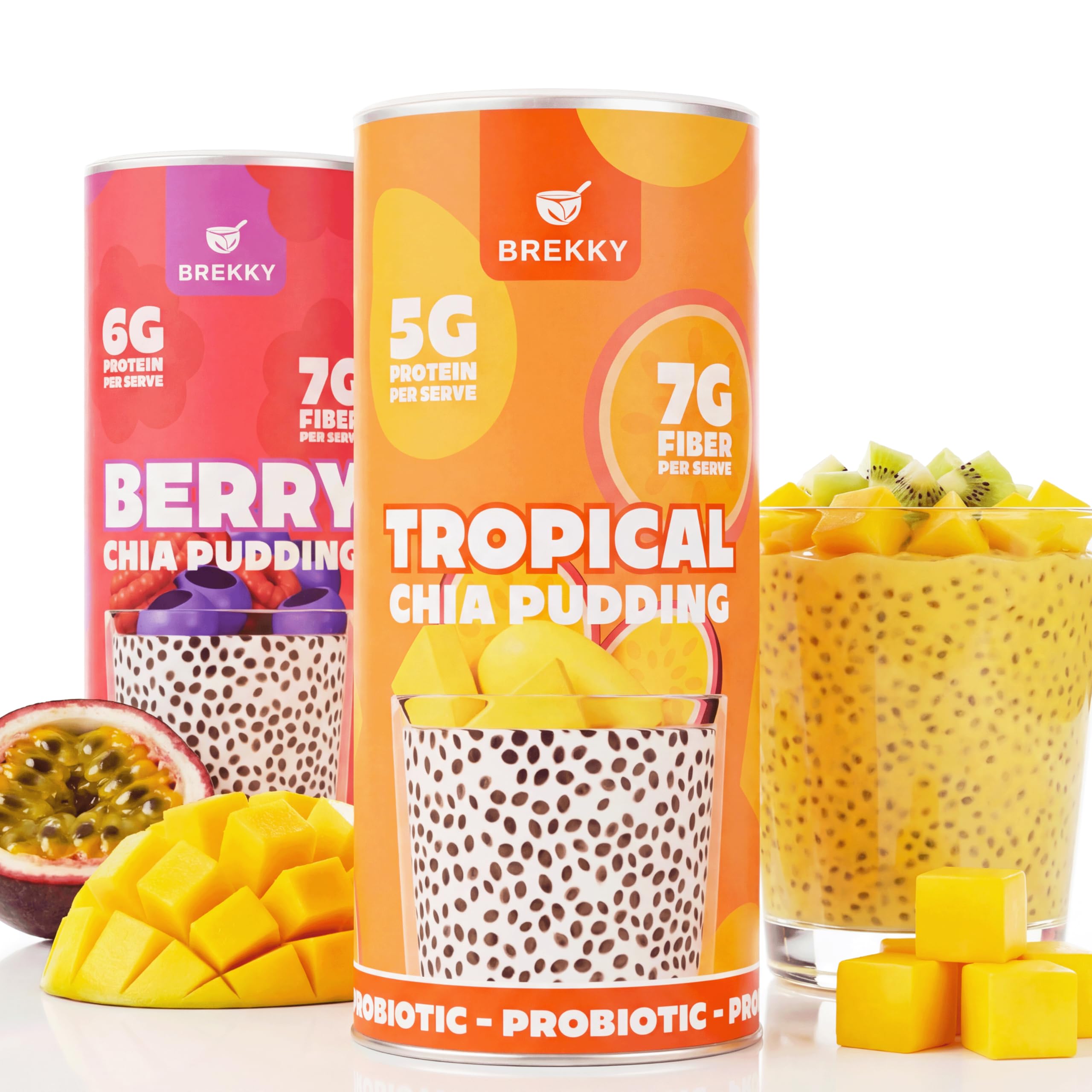 Brekky Chia Pudding Berry – probiotischer Chia Pudding mit Früchten – 100% vegan & natürlich – ohne Zuckerzusatz - 6 g Protein und 7 g Balaststoffe pro Portion – ballaststoffreich & sättigend