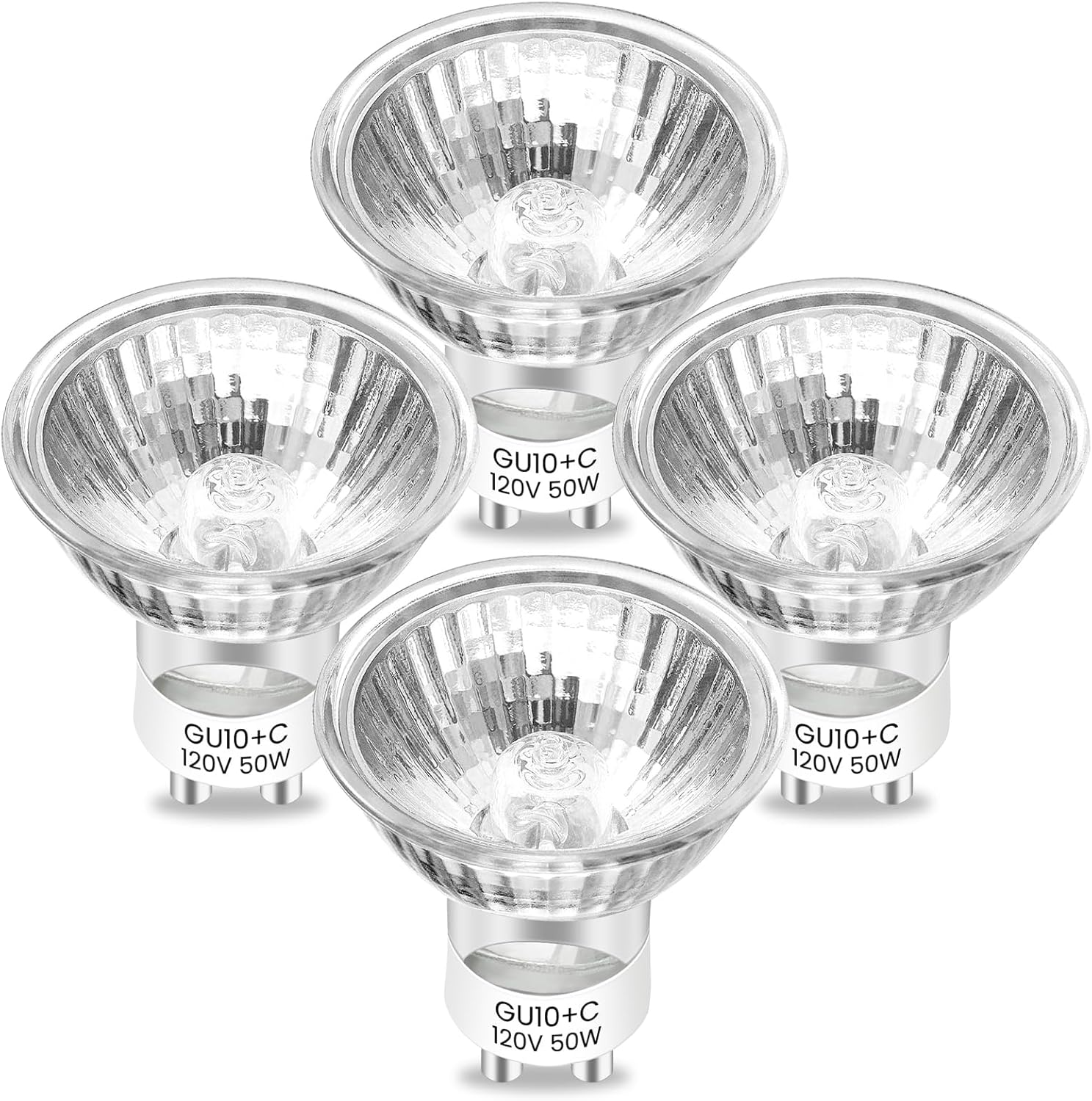 KLL GU10 Halogen Bulb, 120V 50W Halogen Light Bulbs for Candle Warmer Lamp - Dimmable GU10+C, MR16 with Glass Cover, Suitable for Track and Recessed Lighting - 4 Pack