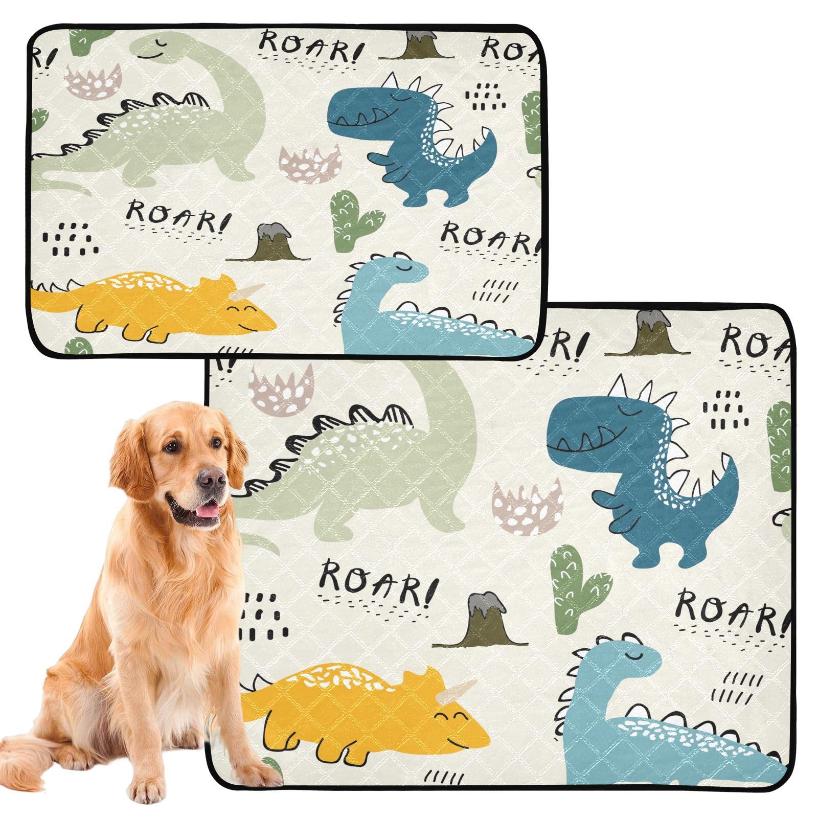 Cgiub A Cute Dinosaurs Washable Pee Pads For Dogs 2Pack Reusable Puppy Pads Bsorbent Leak-Proof Dog Whelping Pads Pads Reusable Non-Slip Pet Potty Pads 61X91.4cm + 91.4X106.7cm