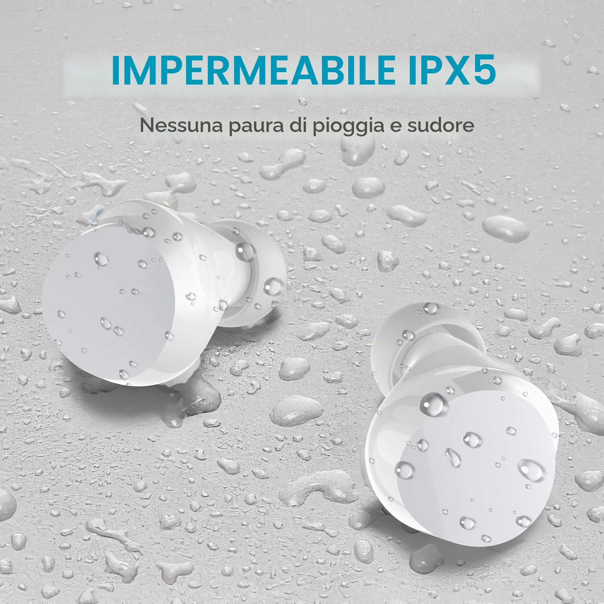 Cuffie Bluetooth Bambini Auricolari Bluetooth 5.0 Stereo Cuffie in Ear Earphones Wireless con Mic ,36 Ore di Riproduzione, Display LED, IPX5 Impermeabile, Auricolari Senza Fili per Android iOS, Bianco