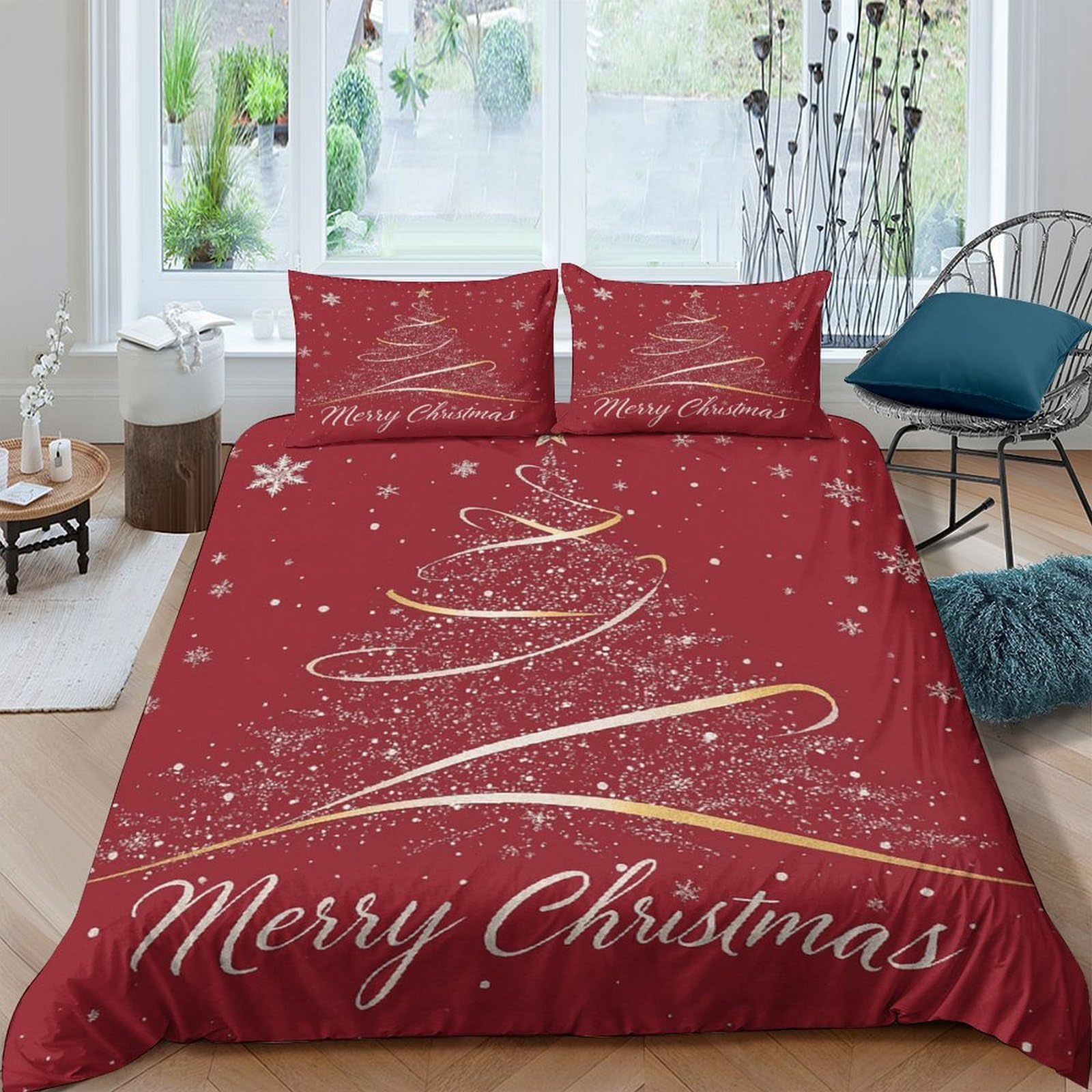 Ctjqhvkz Style-6 3D Printed Christmas Tree Fitted Sheet Microfiber Red Merry Christmas Bed Cover Non-Slip Washable For Bedroom Guest Room Decor Single（135X200cm）