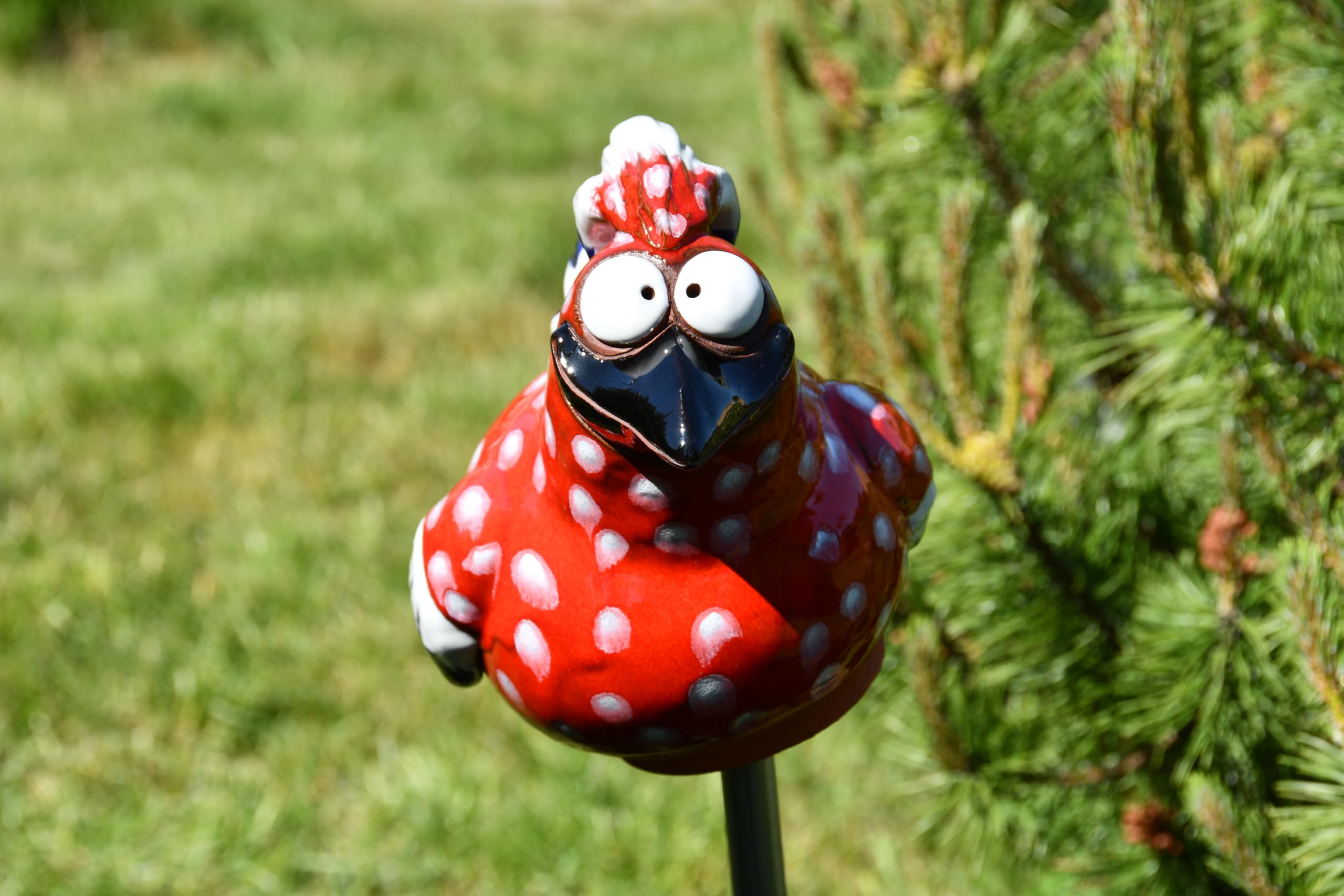 Gartenstecker Keramik Handgefertigt - Gartendeko für Draußen Wetterfest - Garten Deko Keramik - Vogel Gartenfiguren & Gartenstatuen - Vogel