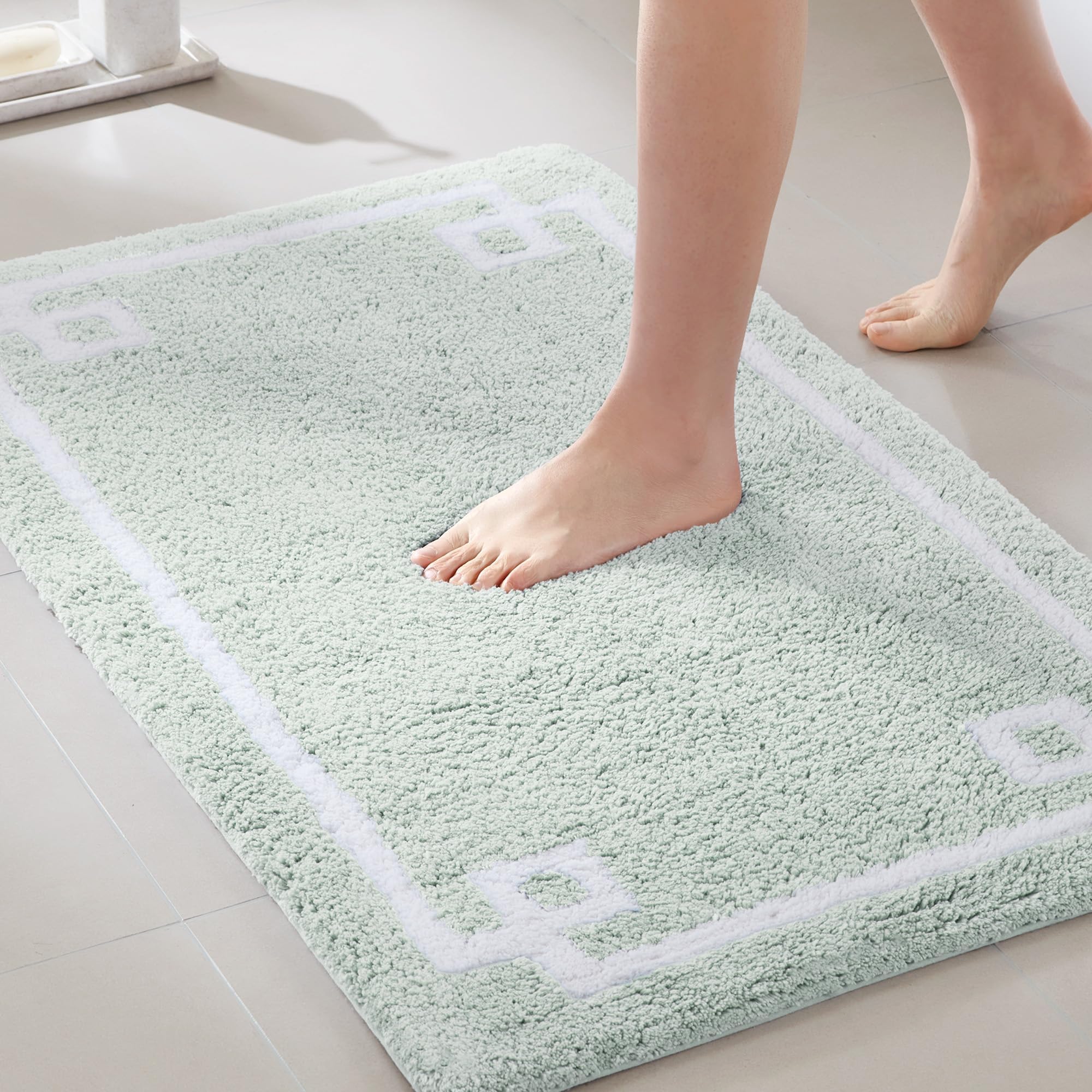 Madison Park Evan 100% Cotton Bathroom Rug Non Slip Backing-Luxrurious Tufted Plush Bath Mat Absorbent, Quick Dry, Spa Design Shower Room Décor, 20x30, Seafoam