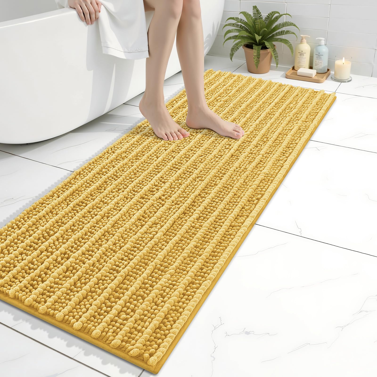 Arotive Luxury Bathroom Rugs 47x17, Extra Soft Thick Absorbent Shaggy Chenille Bath Rugs, Non-Slip Machine Wash Dry, Bath Mats for Bathroom Floor, Tub