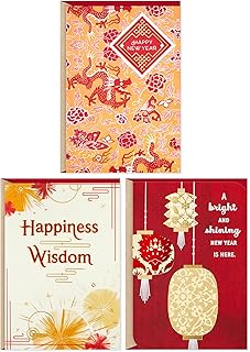 Hallmark Chinese New Year Cards 2026 (3 Lunar New Year Cards with Red Lucky Money Envelopes) Happiness, Luck, Prosperity, Year of the Horse