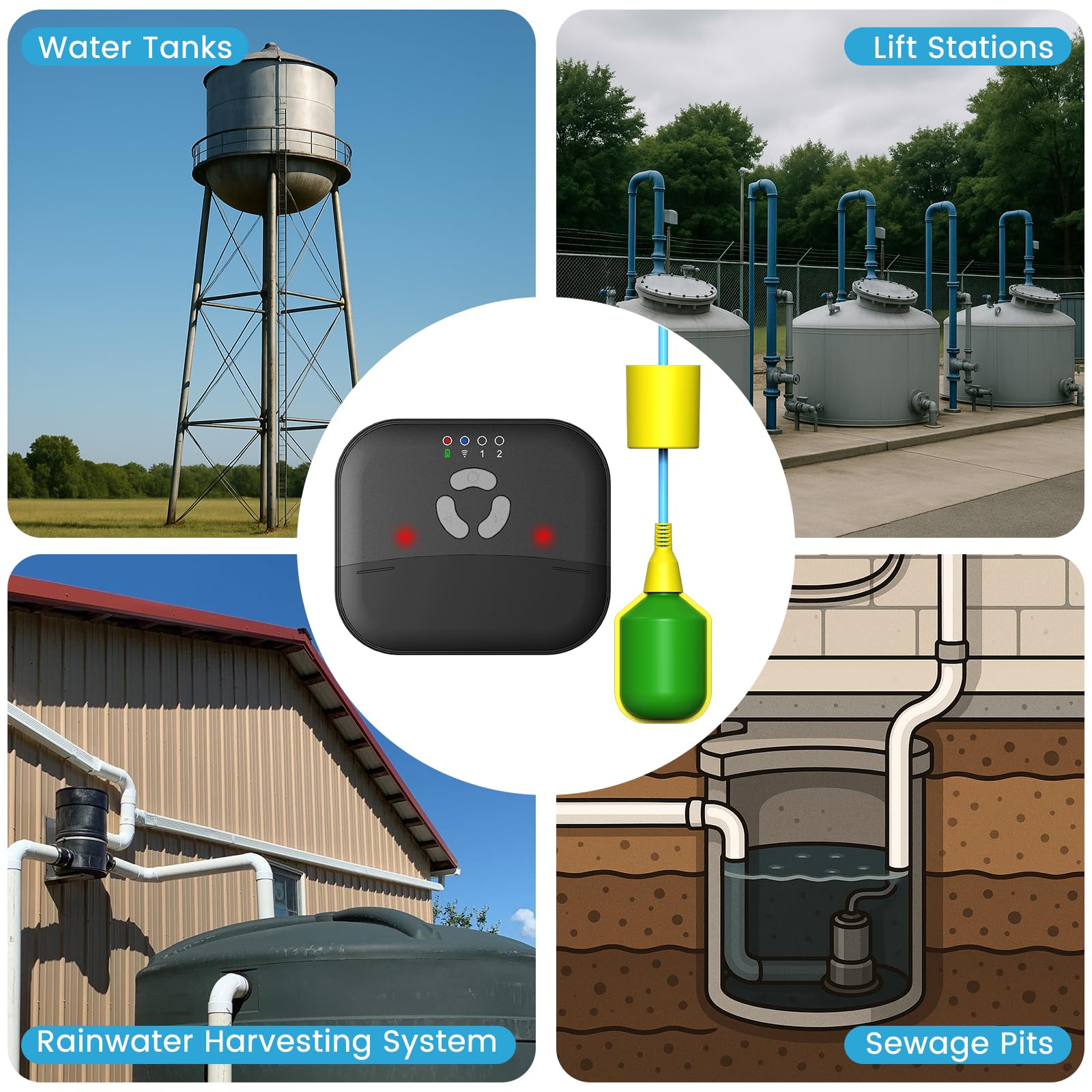 Alarma inteligente de bomba de sumidero alto WiFi, interruptor de flotador, alerta de nivel de agua, notificaciones de aplicación gratuitas, IP44 impermeable, sirena de 90 dB y LED intermitente, para