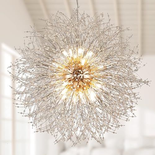 Miniatura 7 de Isamacc Candelabros de cristal de fuegos artificiales, 8 luces doradas de diente de león, 15.7 pulgadas de acero inoxidable, pequeñas luces Sputnik