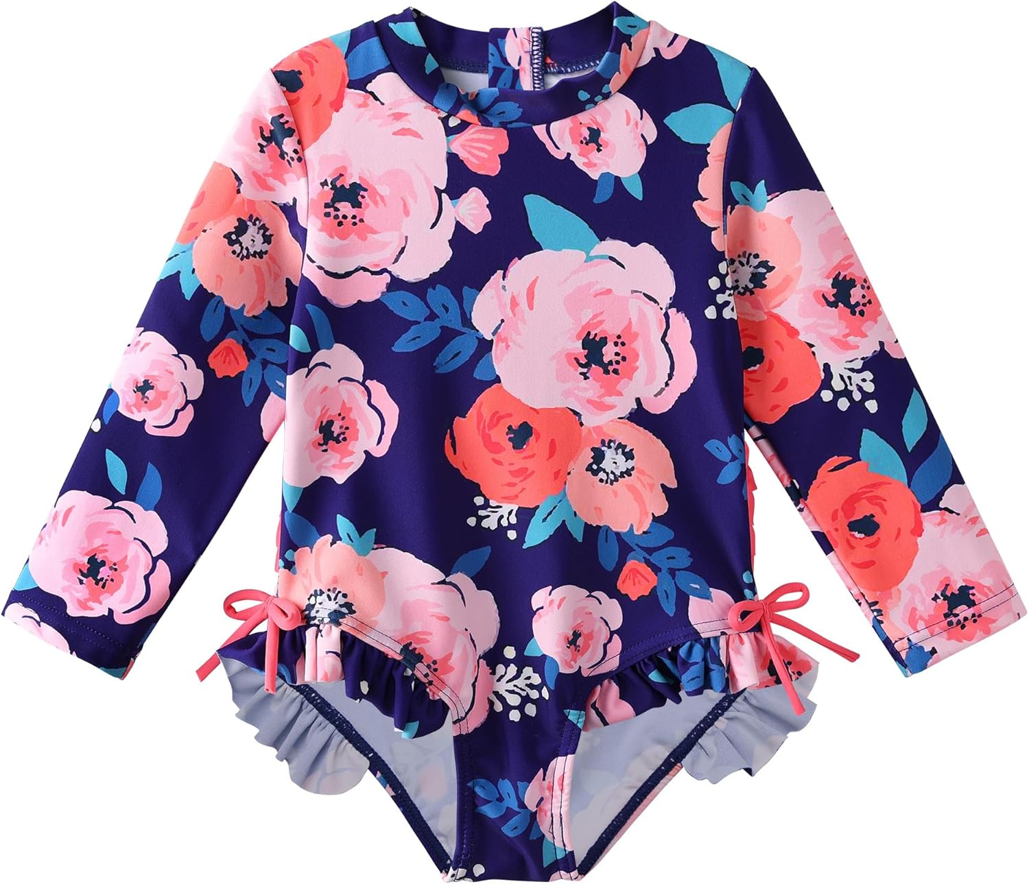 Girls Long Sleeve Zipper Rash Guard 1 Piece UPF 50+ Sun Protection