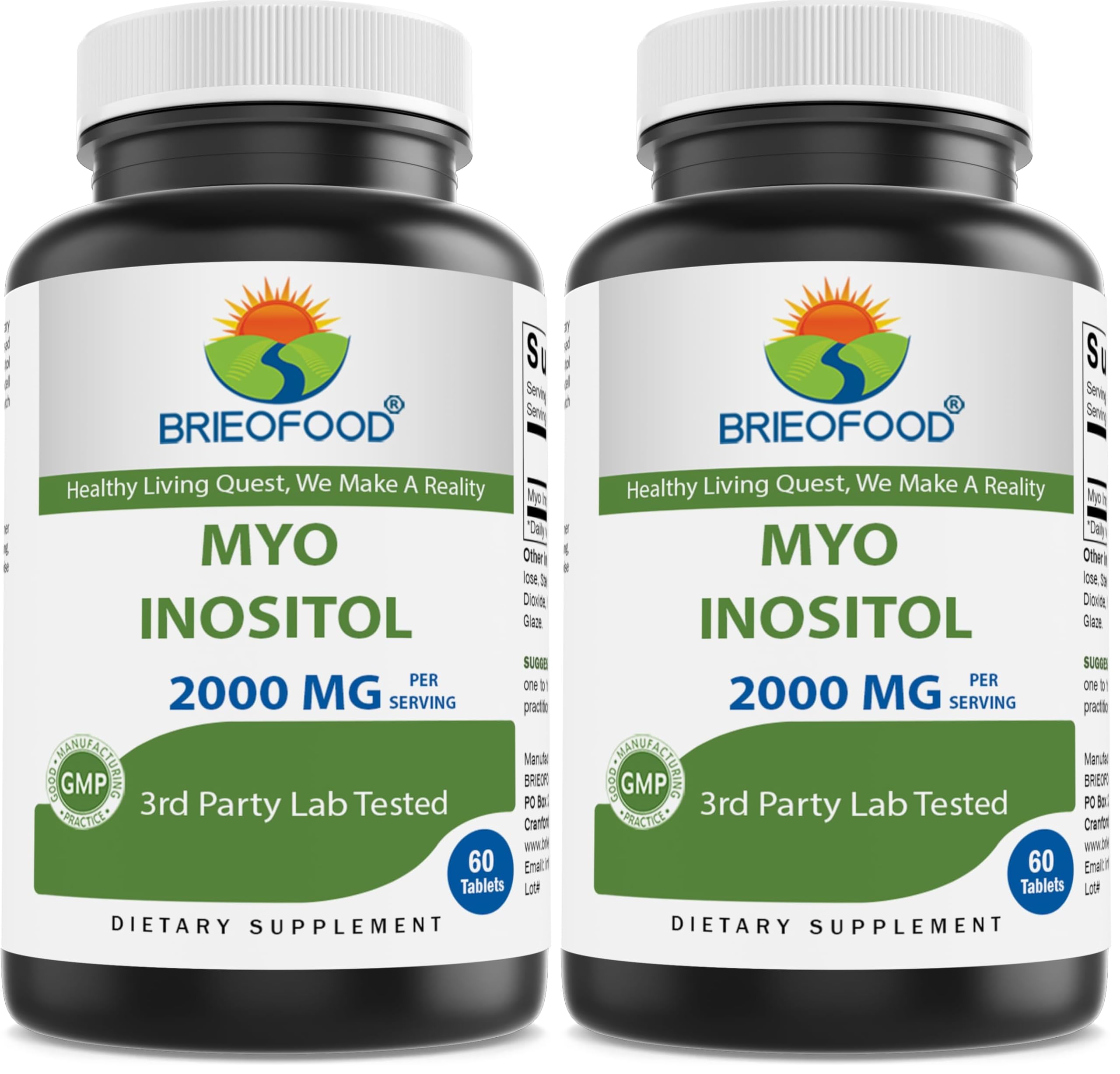 Brieofood Myo Inositol 2000 mg per Serving - 60 Tablets - 3rd Party Lab Tested (Pack of 2) 60 Count (Pack of 2)