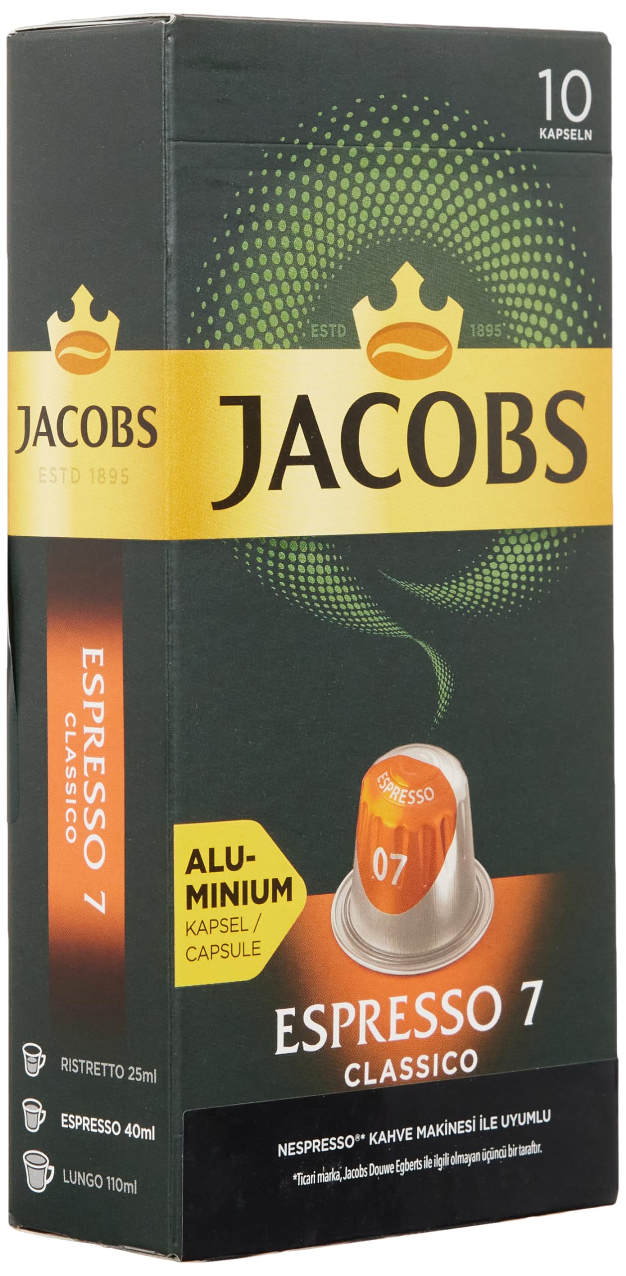 Jacobs Kapsułki Espresso Classico, intensywność 7,100 Nespresso®* kompatybilne kapsułki z kawą, opakowanie 10 sztuk, 10 x 10 napojów