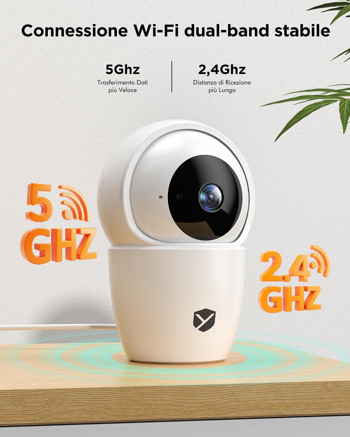 YESKANO 2 pezzi 2K Camera interna WiFi 2.4G/5G - 360° PTZ - Rilevamento PIR e monitoraggio auto, modalità privata e visione notturna, audio bidirezionale e sirena, compatibile con Alexa per umana