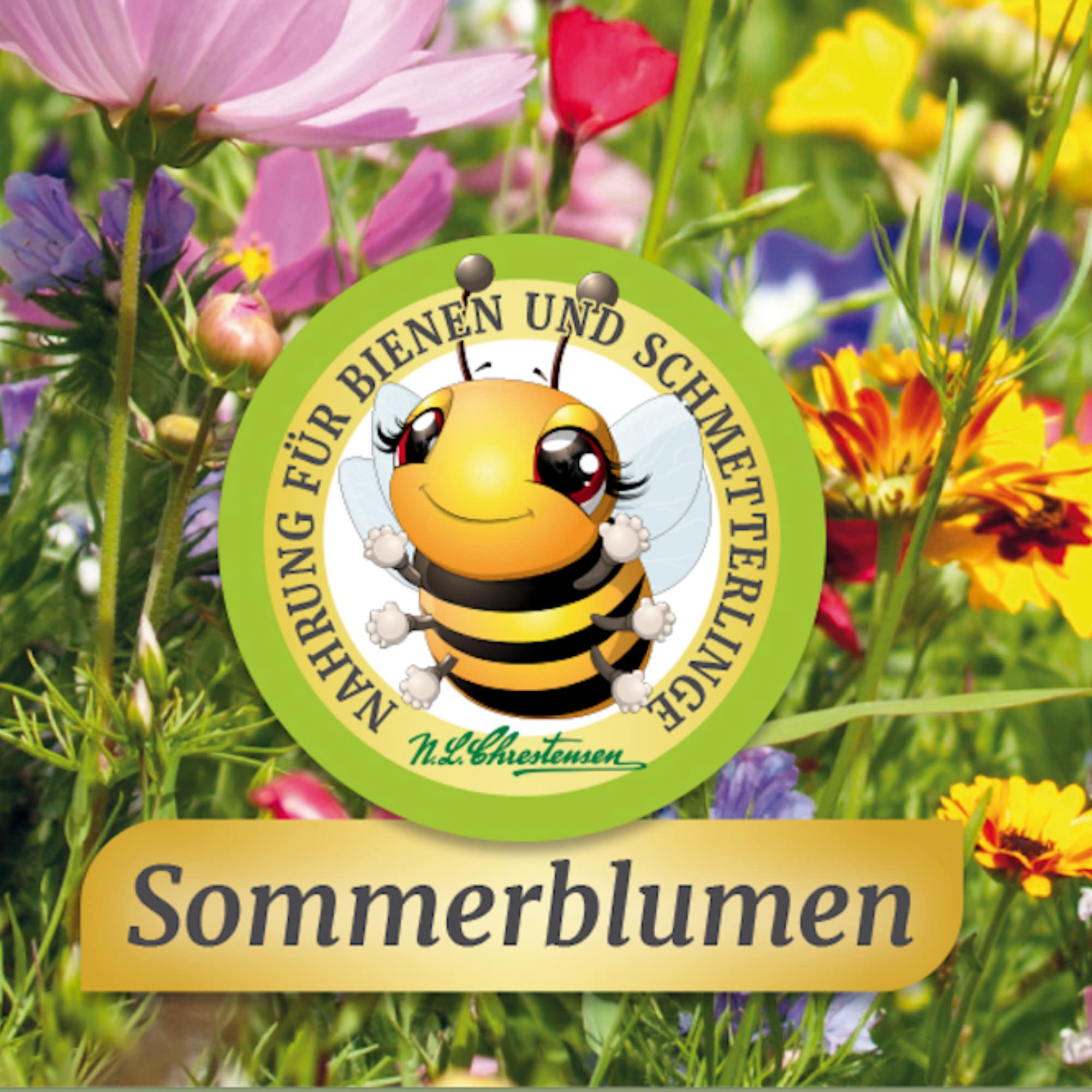 N.L. Chrestensen Blumensamen Mischung, Saatgut bienenfreundlich, Sommerblumen, Bienenweide, Bienen Blumen Samen, Blumenwiese für Bienen, reicht für 100 bis 200 m2 (1L Eimer)