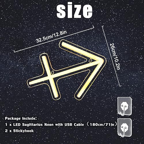 Miniatura 5 de Letrero de neón del horóscopo del zodiaco, letreros de neón LED Sagitario para decoración de pared, astrología, horóscopo del zodiaco, luces de